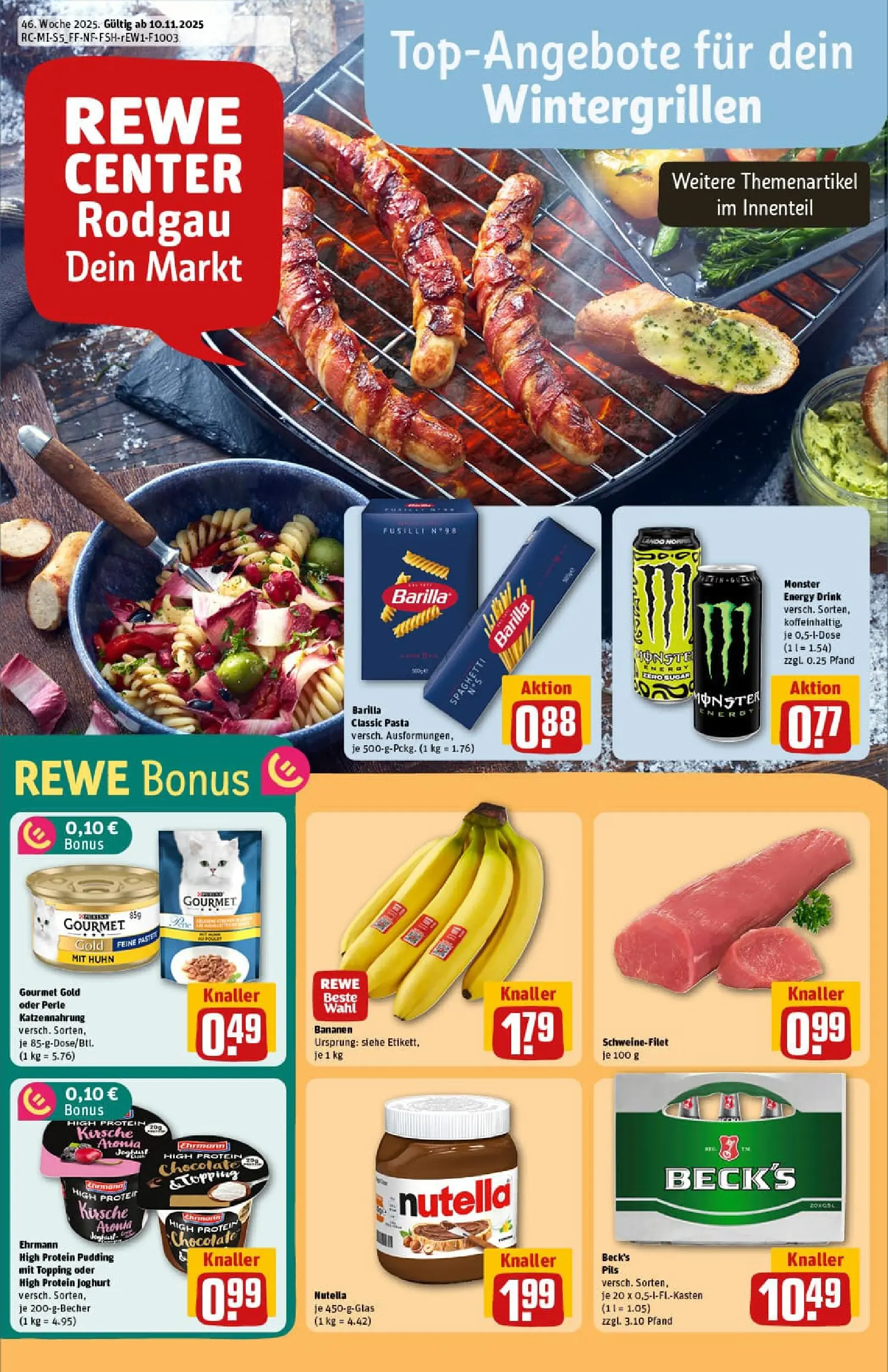 REWE Prospekt ab 10.11.2025 zum Blättern » Angebote | Seite: 1 | Produkte: High protein pudding, Pils, Bananen, Pudding