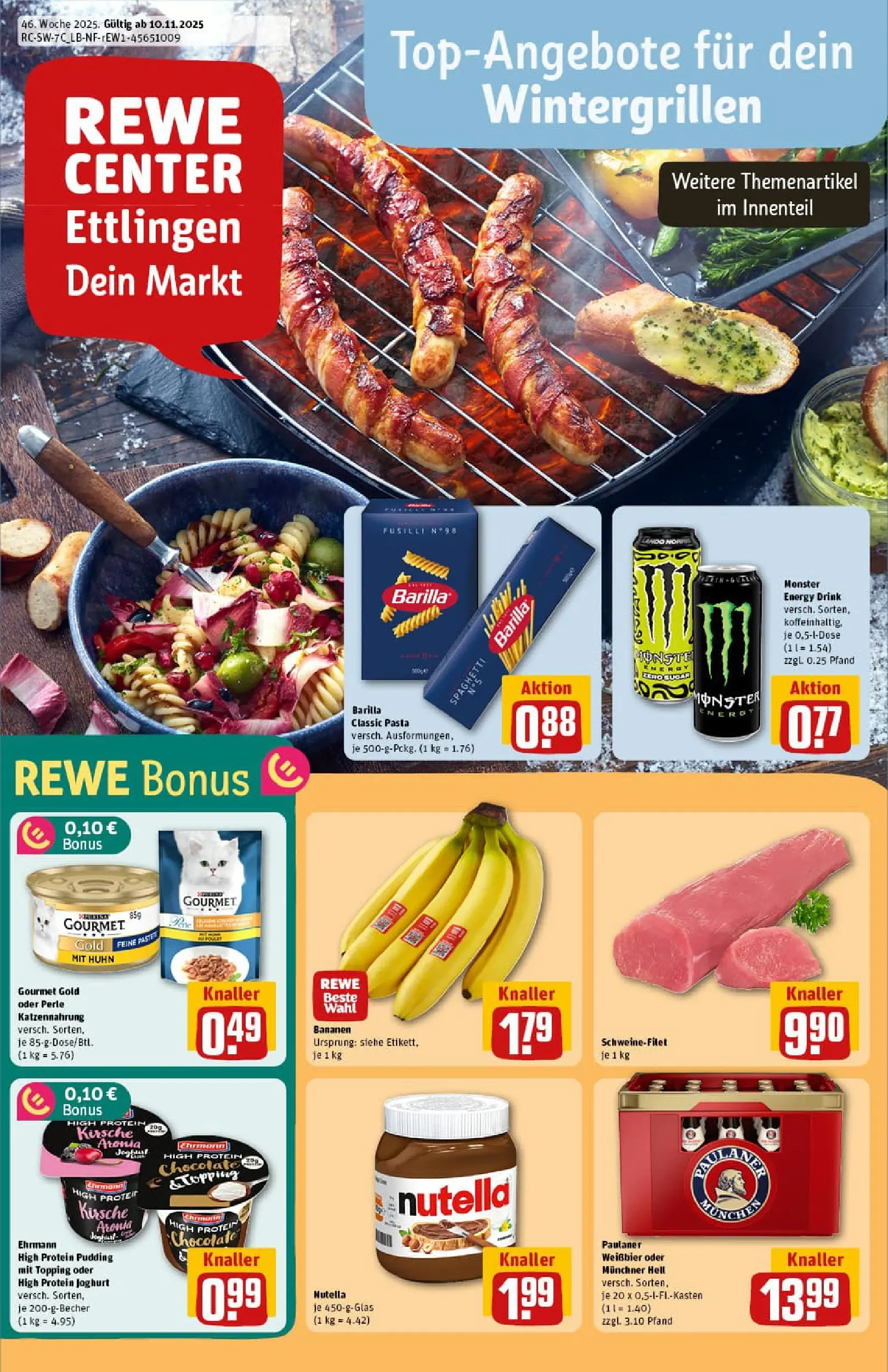 REWE Prospekt ab 10.11.2025 zum Blättern » Angebote | Seite: 1 | Produkte: High protein pudding, Energy, Weißbier, Monster