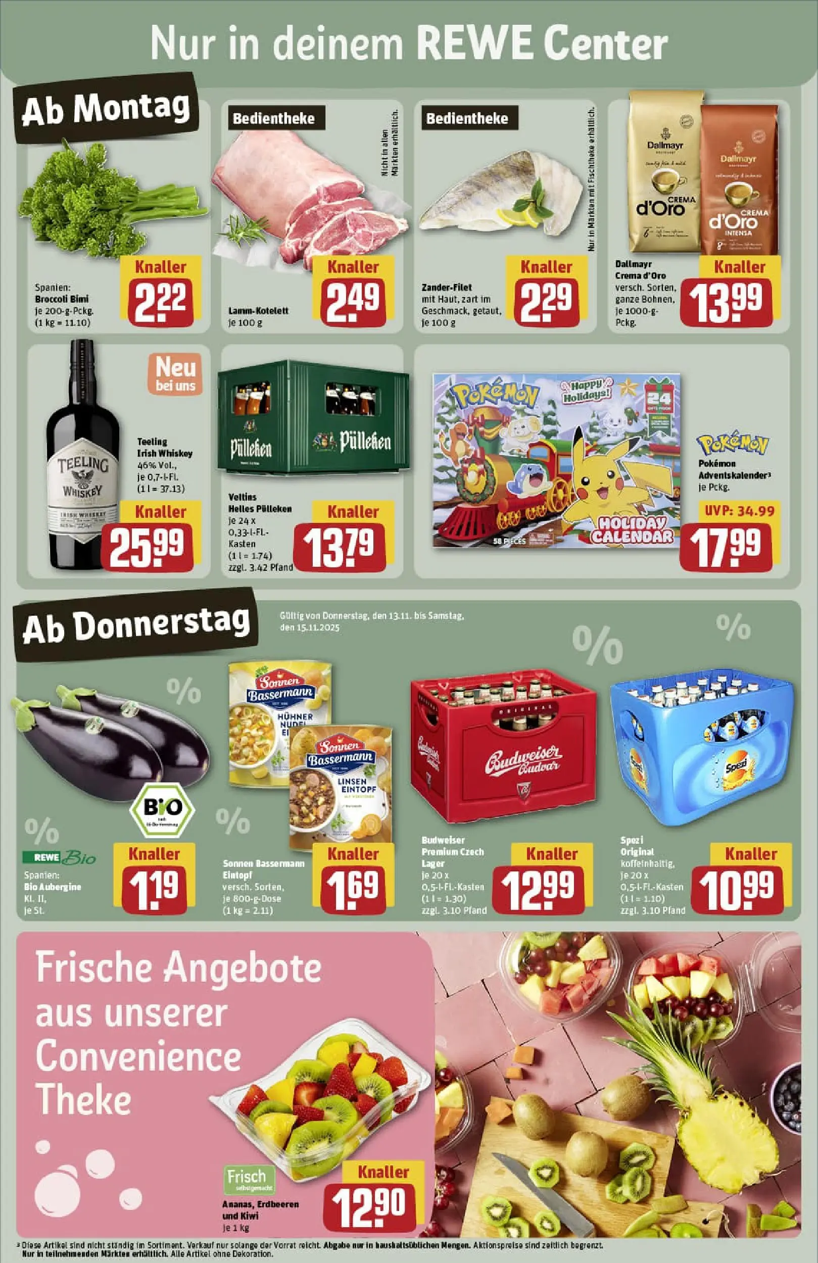 REWE Prospekt ab 10.11.2025 zum Blättern » Angebote | Seite: 3 | Produkte: Theke, Kiwi, Whiskey, Veltins