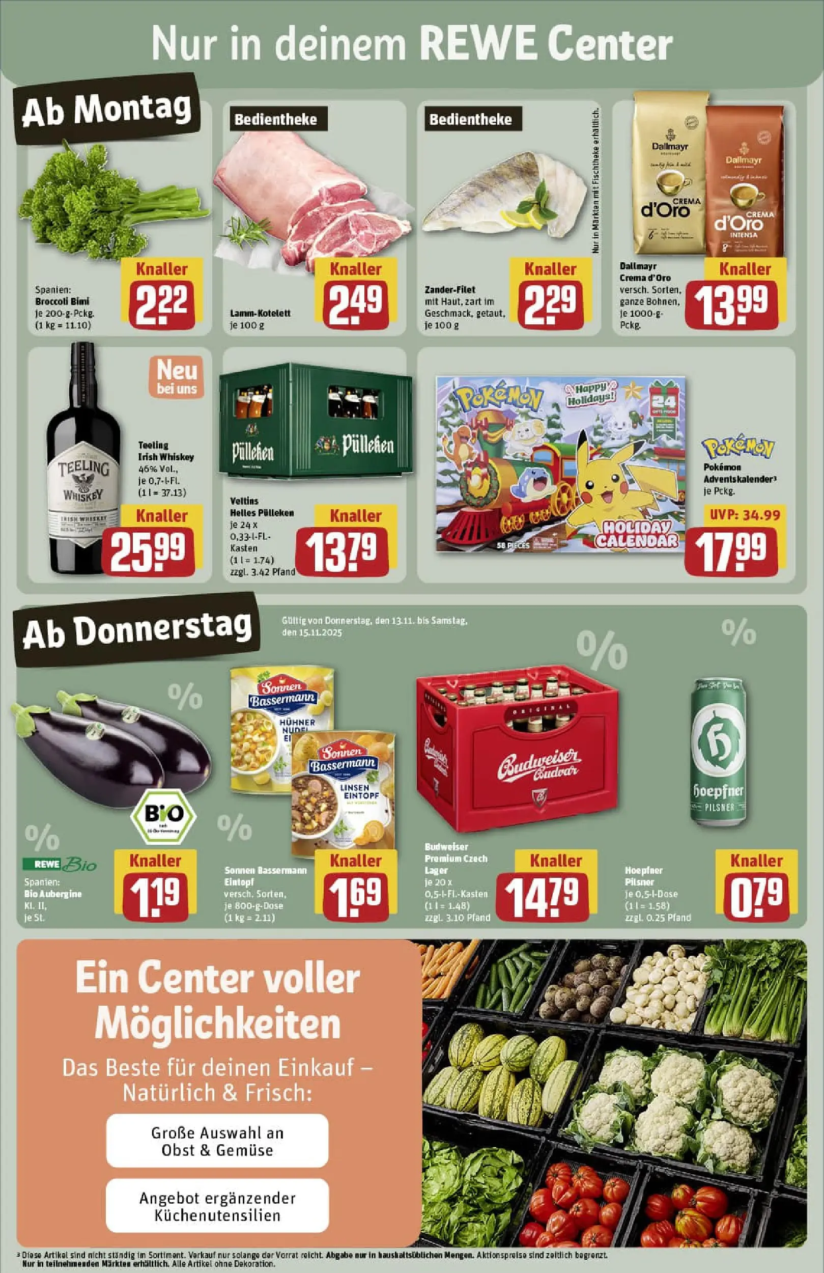 REWE Prospekt ab 10.11.2025 zum Blättern » Angebote | Seite: 3 | Produkte: Gemüse, Obst, Budweiser, Whiskey