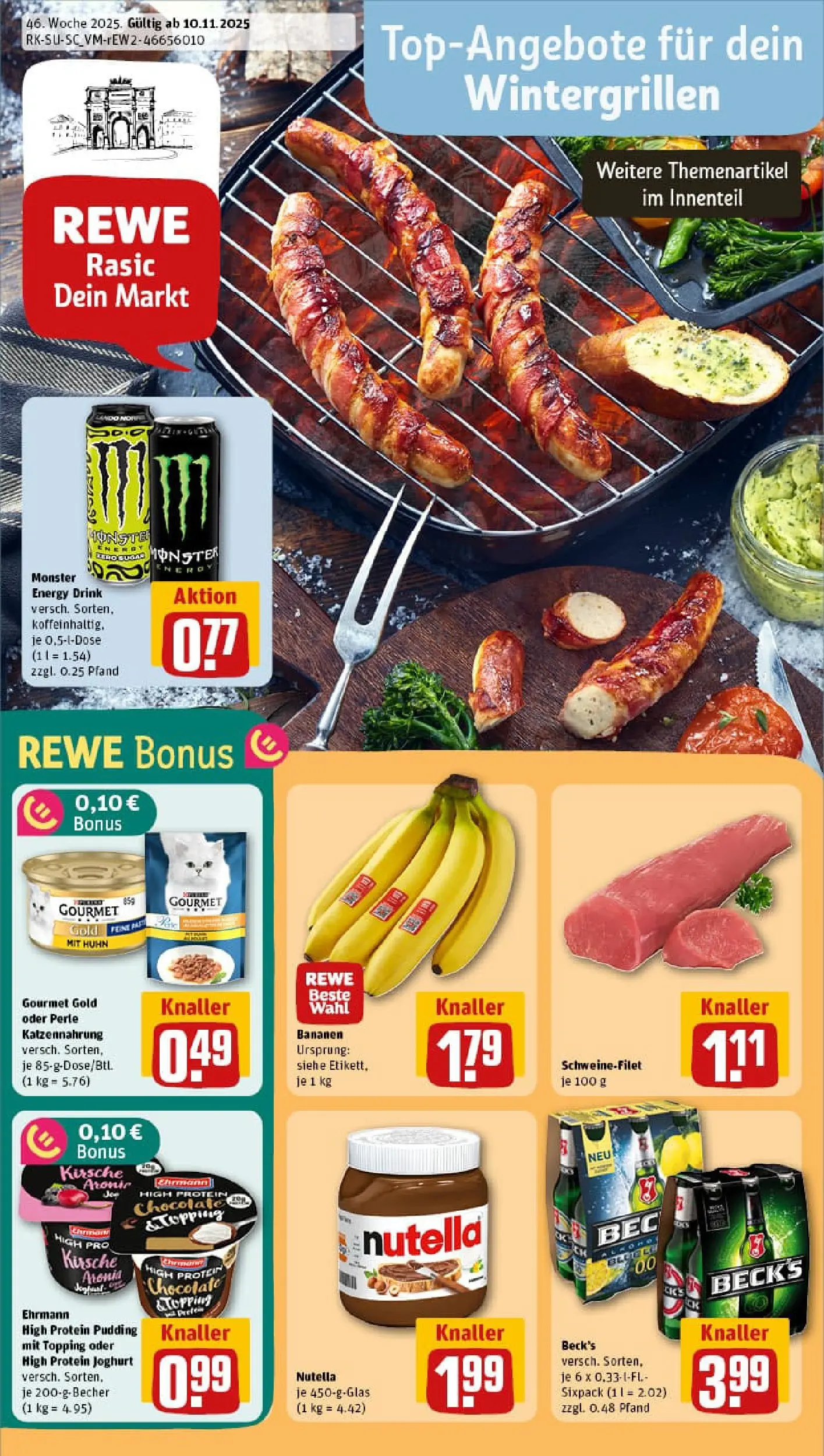 REWE Prospekt ab 10.11.2025 zum Blättern » Angebote | Seite: 1 | Produkte: Joghurt, Pudding, Nutella, Schweinefilet