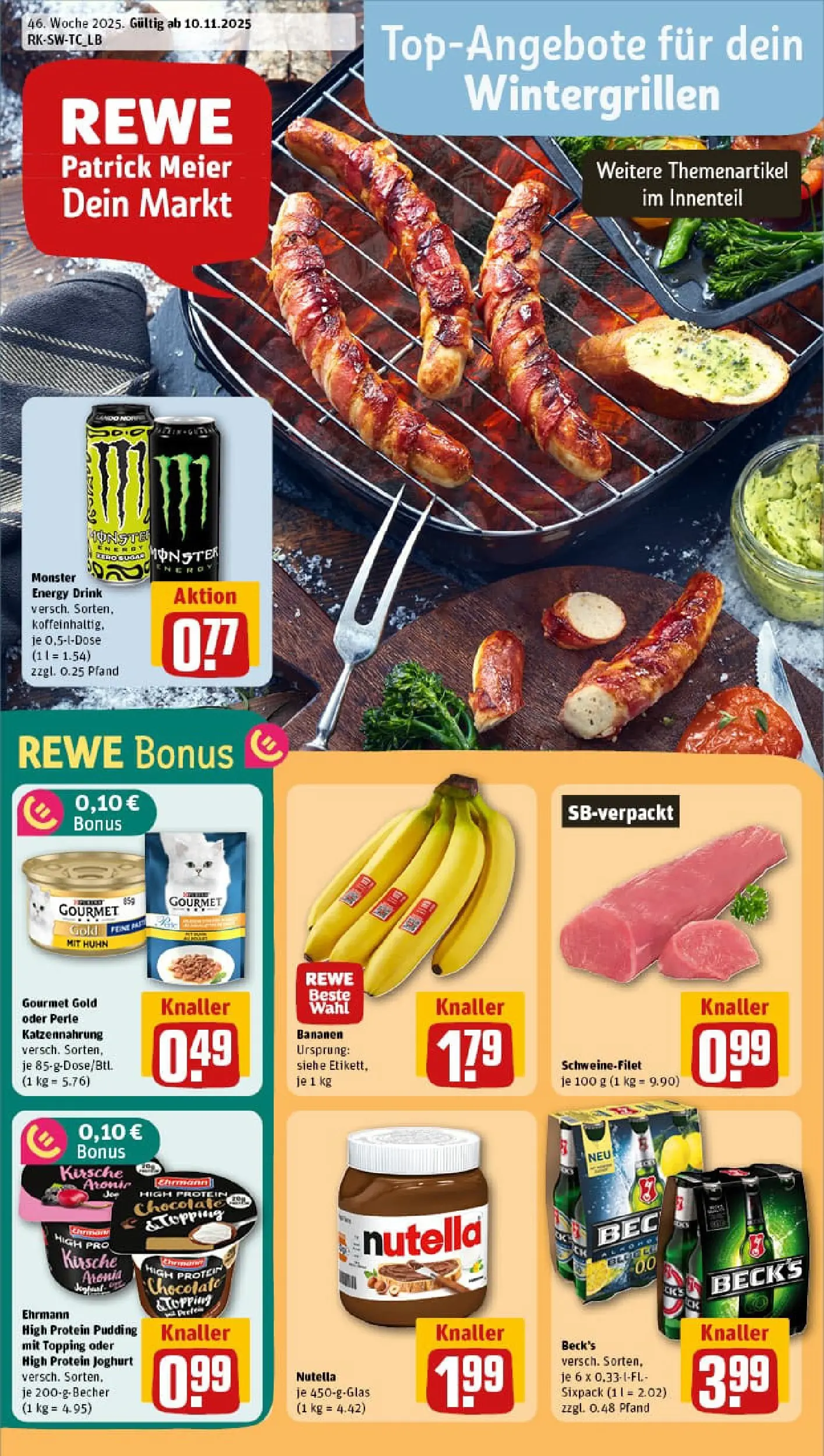 REWE Prospekt ab 10.11.2025 zum Blättern » Angebote | Seite: 1 | Produkte: Energy, Joghurt, Nutella, Schweinefilet