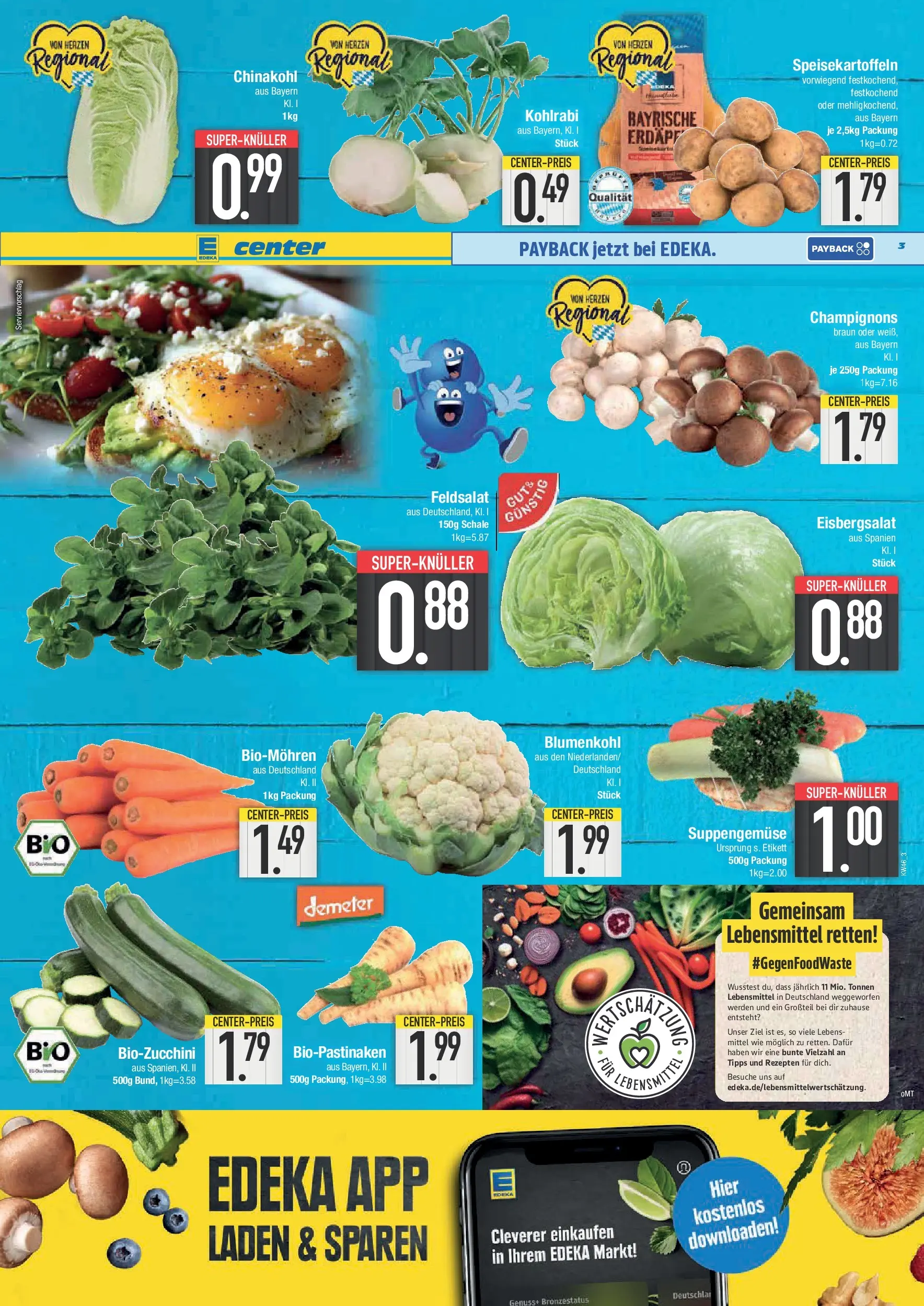 Edeka prospekt Piding	 (ab 09.11.2025) » Angebote Online | Seite: 3 | Produkte: Eisbergsalat, Champignons, Chinakohl, Blumenkohl