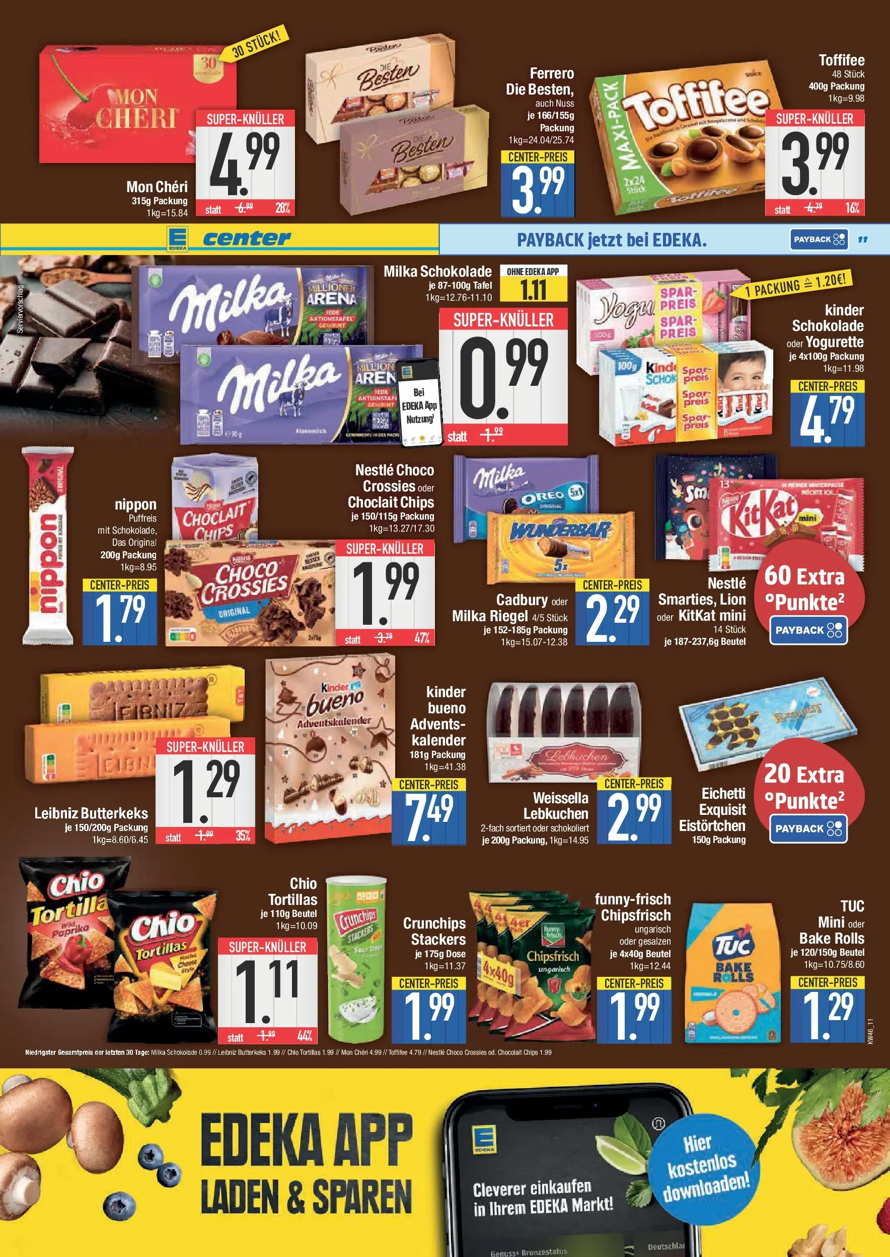Edeka prospekt Piding	 (ab 09.11.2025) » Angebote Online | Seite: 11 | Produkte: Kinder schokolade, Yogurette, Toffifee, Chips