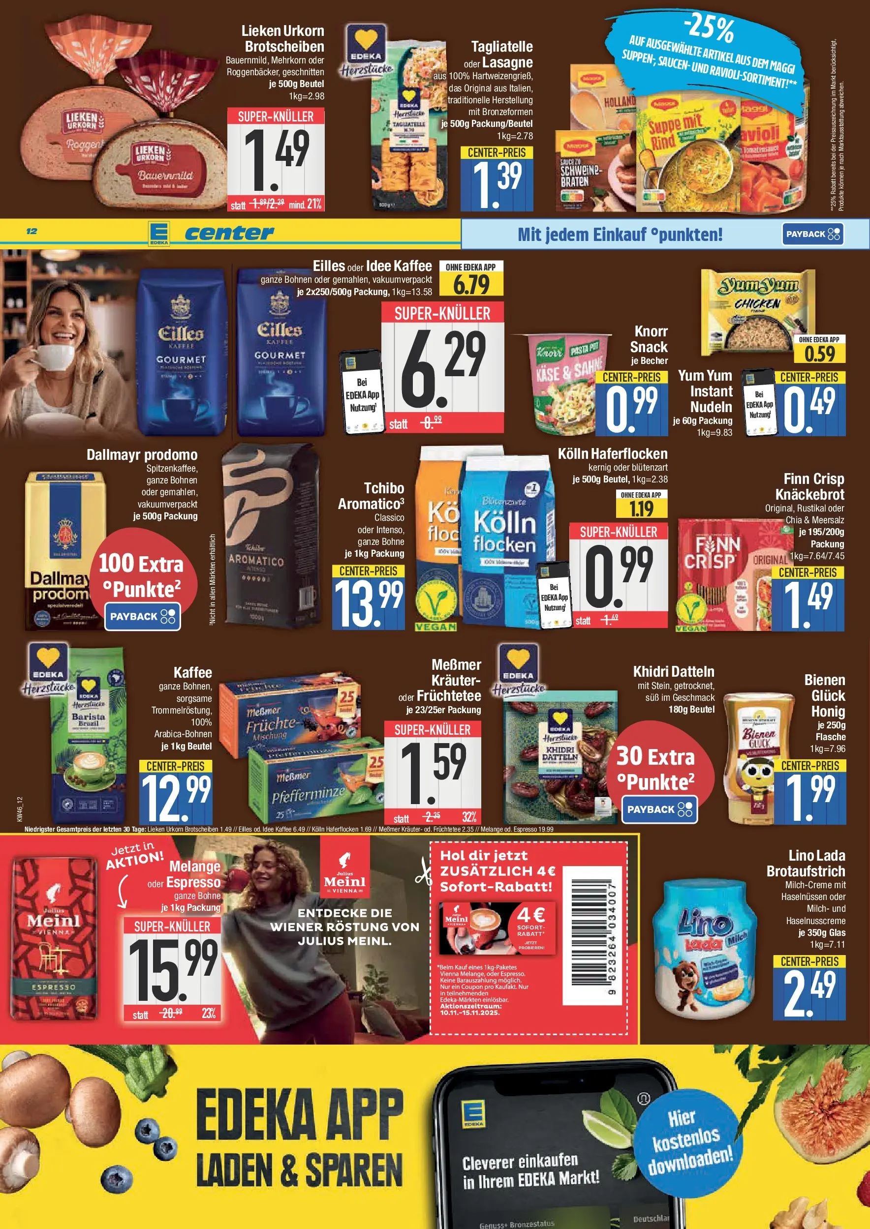 Edeka prospekt Piding	 (ab 09.11.2025) » Angebote Online | Seite: 12 | Produkte: Pasta, Nudeln, Dallmayr prodomo, Flocken