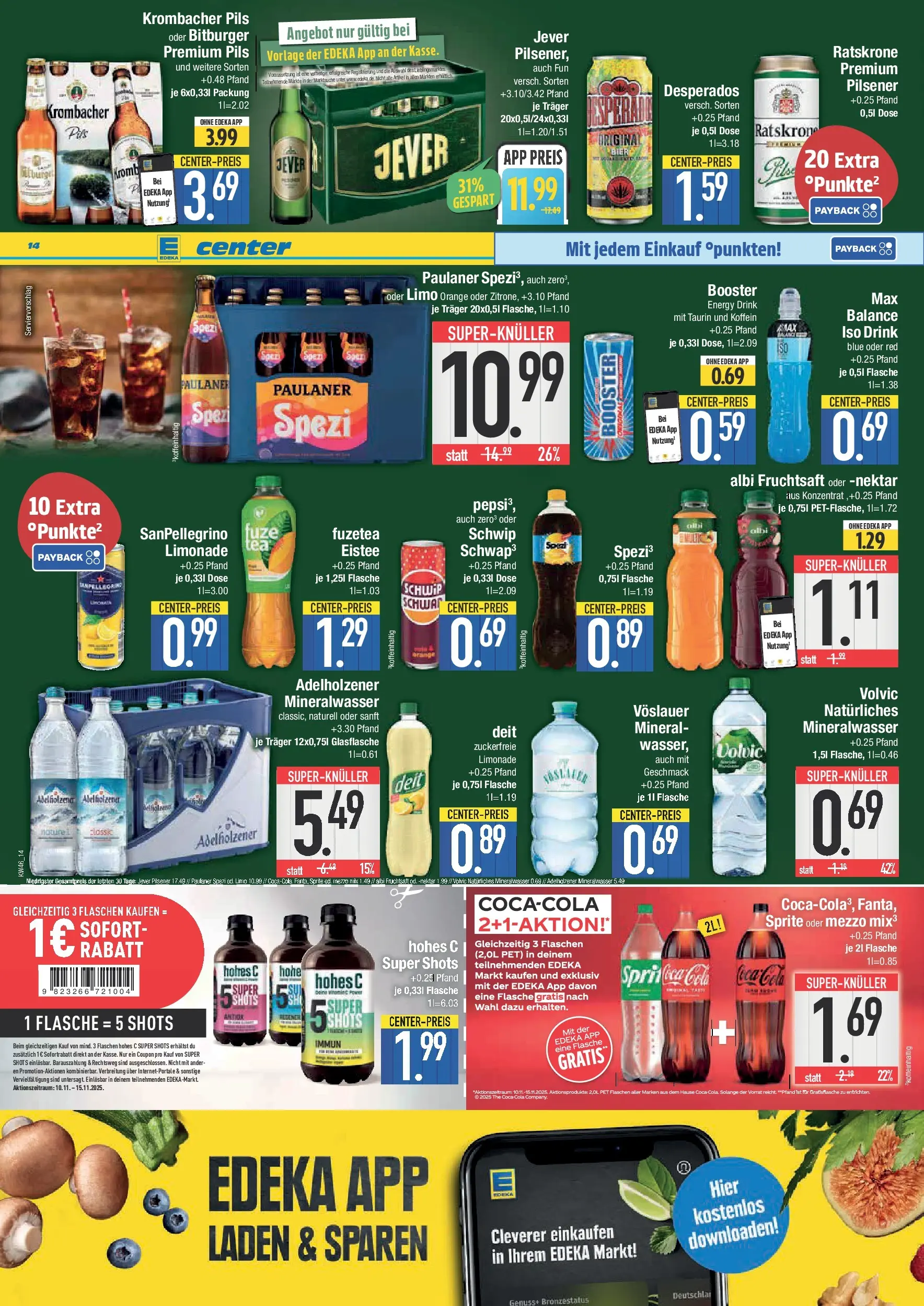 Edeka prospekt Piding	 (ab 09.11.2025) » Angebote Online | Seite: 14 | Produkte: Coca cola, Limonade, Pepsi, Paulaner