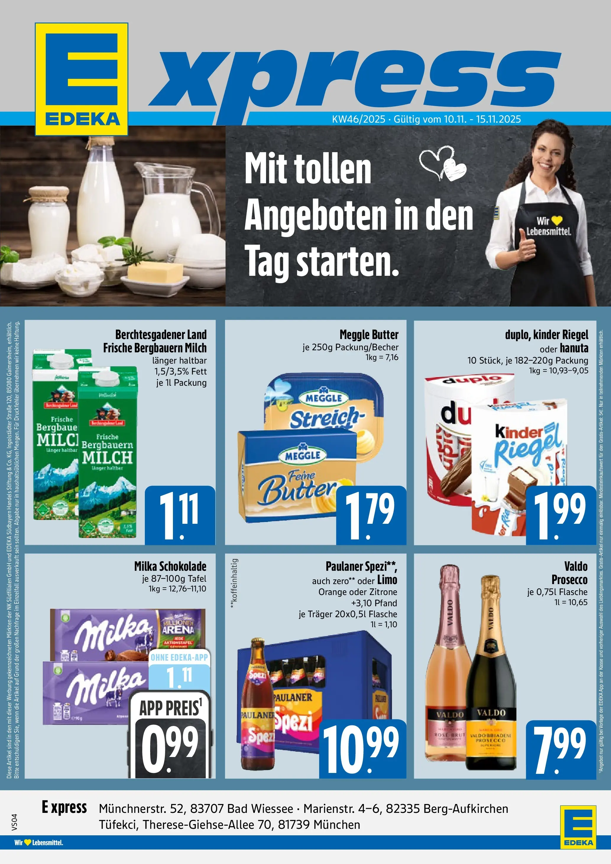 Edeka prospekt München	 (ab 10.11.2025) » Angebote Online | Seite: 1 | Produkte: Milka schokolade, Bad, Kinder riegel, Prosecco