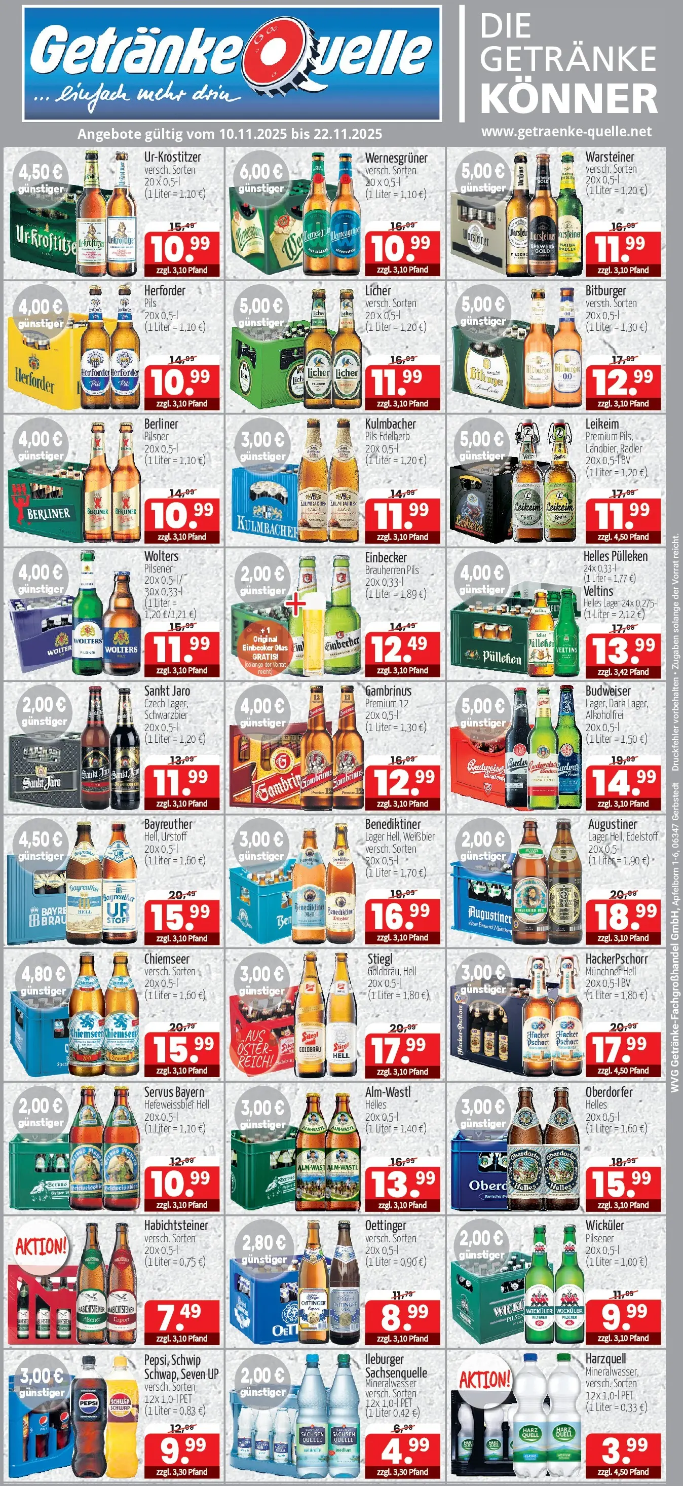 Entdecke - Getränke Quelle: Getränkeangebote (ab 09.11.2025) zum Blättern | Seite: 1 | Produkte: Berliner, Oettinger, Warsteiner, Budweiser