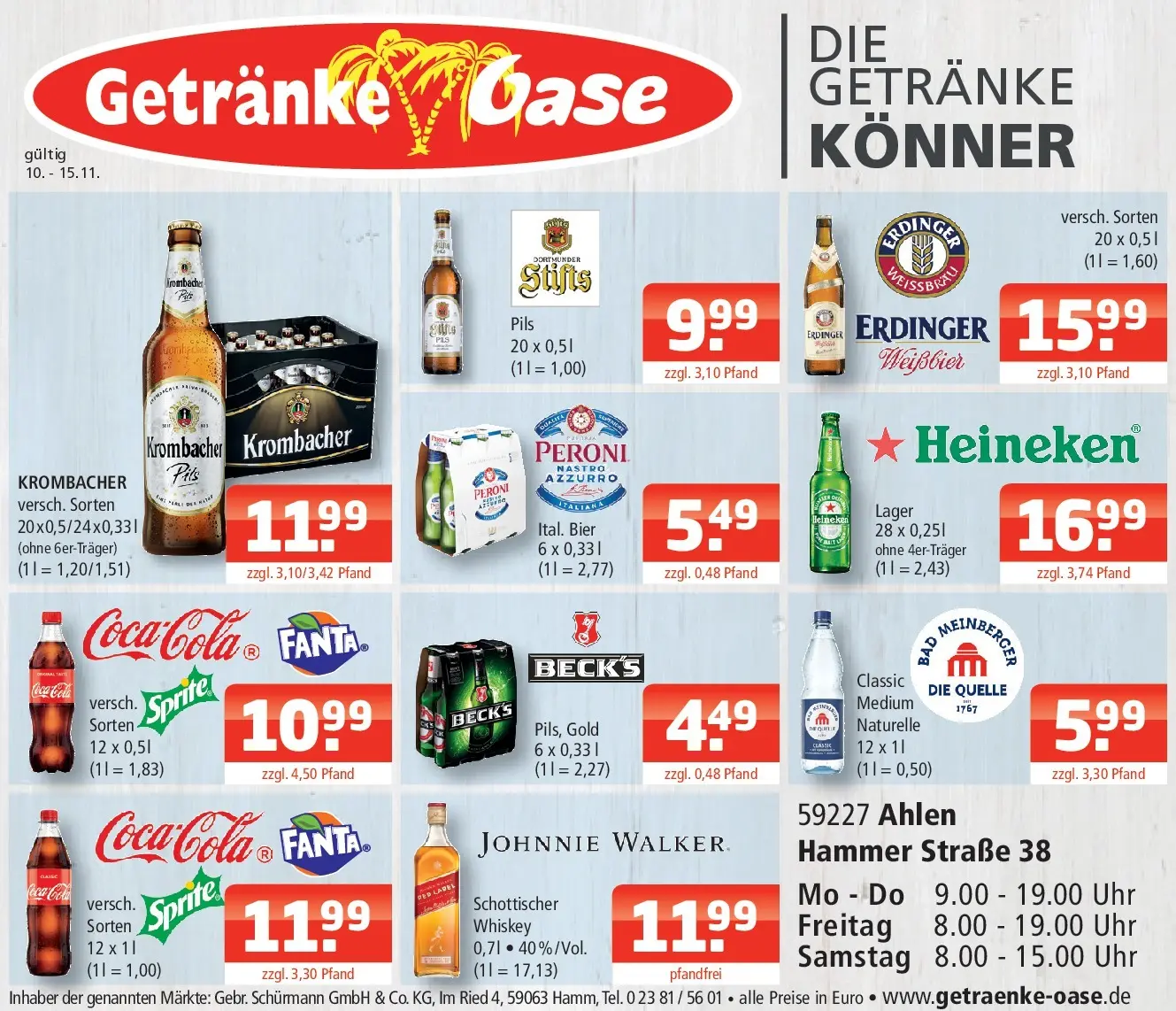Entdecke - Getränke Oase: Getränkeangebote (ab 09.11.2025) zum Blättern | Seite: 1 | Produkte: Weißbier, Pils, Whiskey, Uhr