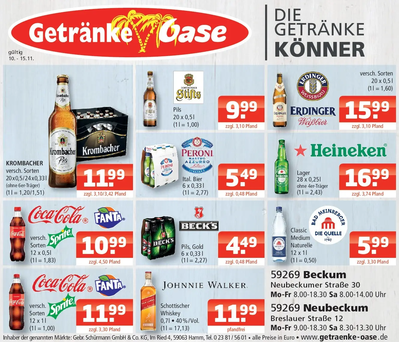Entdecke - Getränke Oase: Getränkeangebote (ab 09.11.2025) zum Blättern | Seite: 1 | Produkte: Cola, Bier, Weißbier, Krombacher