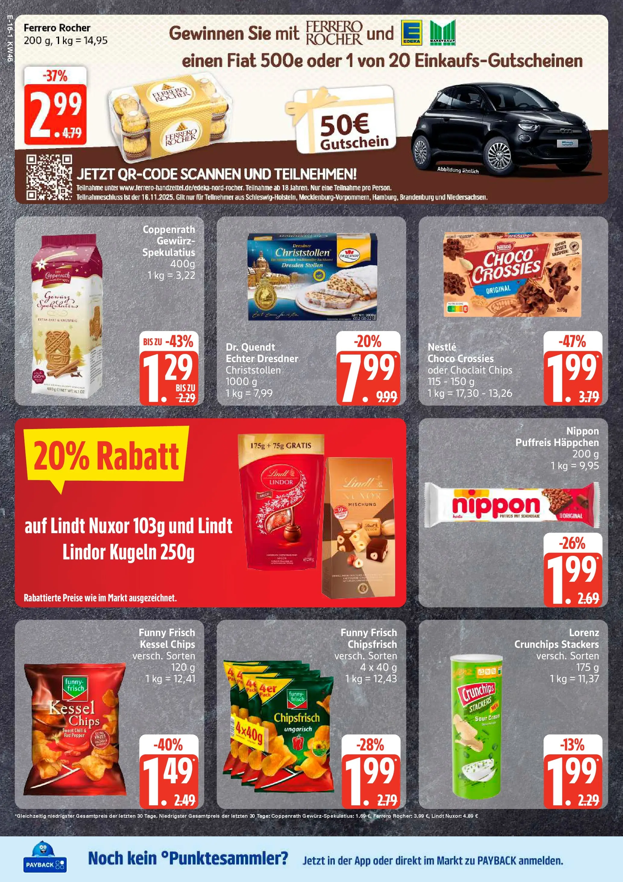 Edeka prospekt Hamburg	 (ab 10.11.2025) » Angebote Online | Seite: 16 | Produkte: Ferrero rocher, Funny frisch, Lindt, Chips