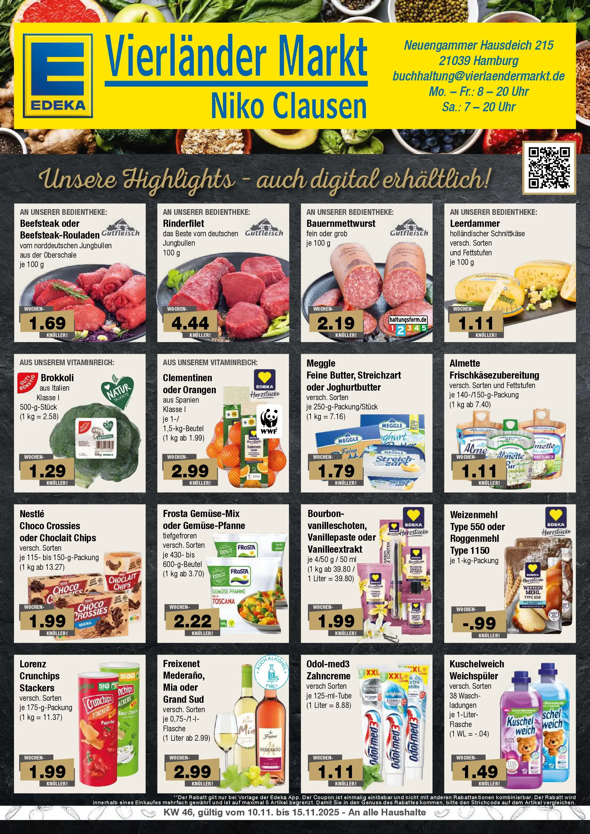 Edeka prospekt Hamburg	 (ab 10.11.2025) » Angebote Online | Seite: 1 | Produkte: Kuschelweich, Weichspüler, Paprika, Bourbon