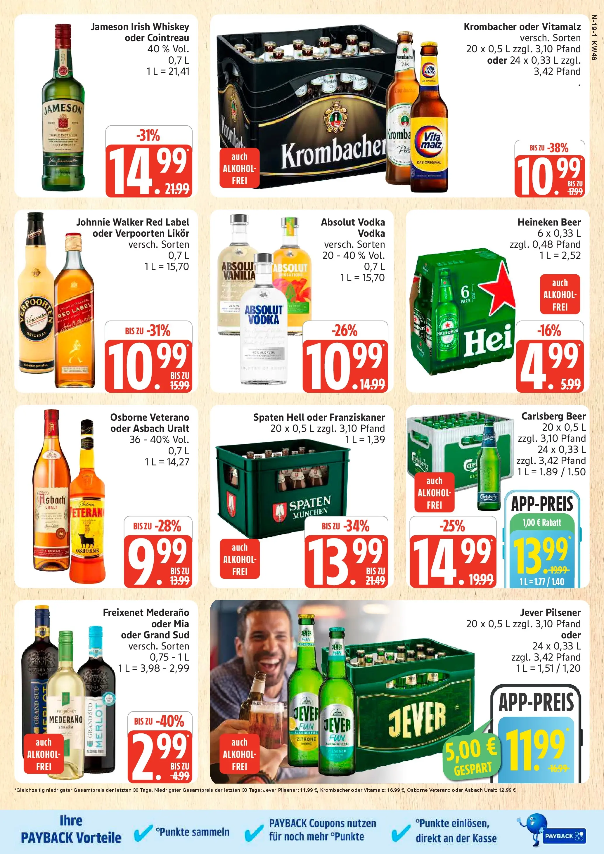 Marktkauf - Marktkauf: Wochenangebote (ab 10.11.2025) » Angebote online | Seite: 19 | Produkte: Freixenet mederano, Jever, Krombacher, Whiskey