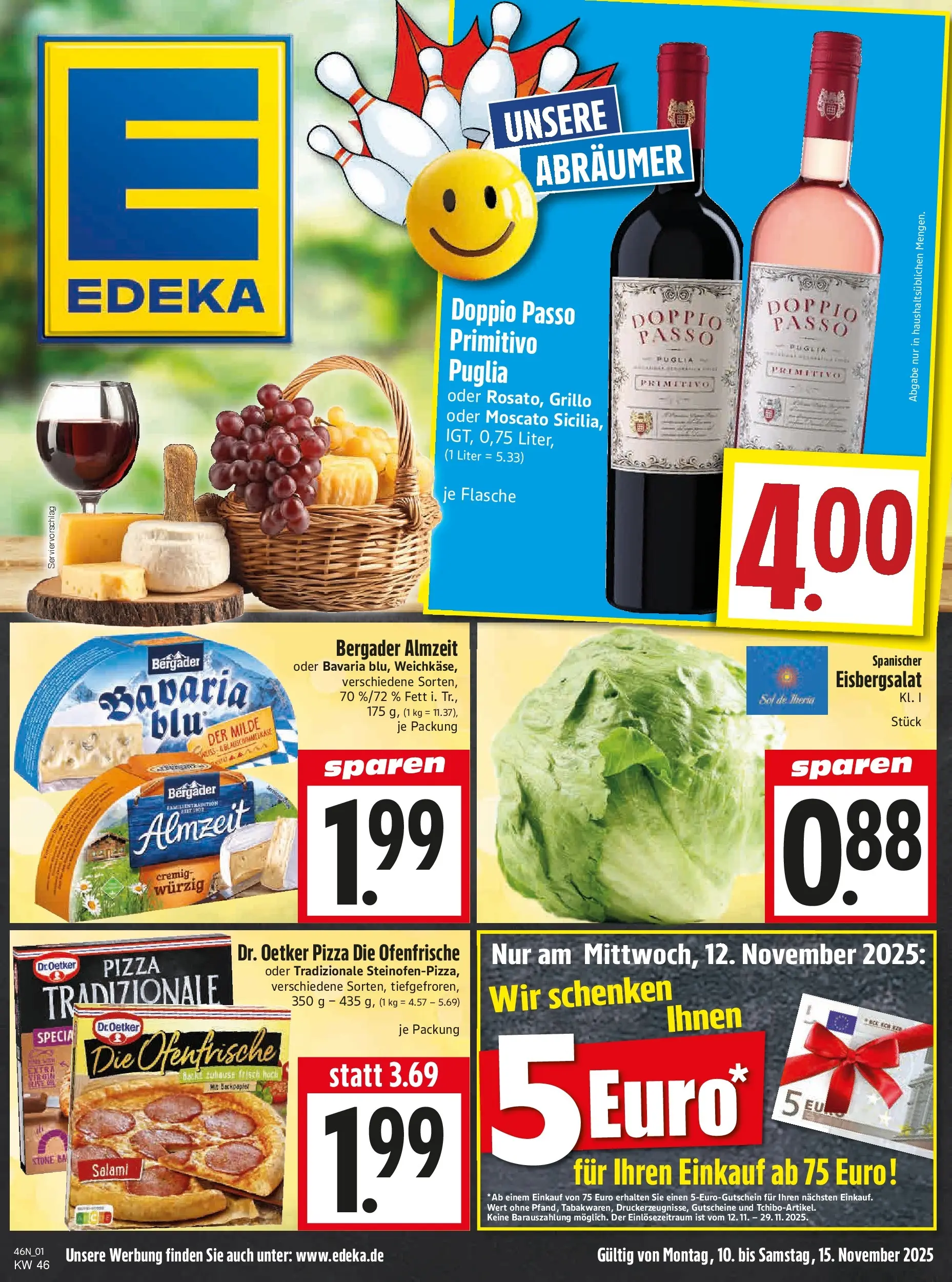 Entdecke - Edeka Hahner: Wochenangebote (ab 09.11.2025) zum Blättern | Seite: 3 | Produkte: Eisbergsalat, Ofenfrische, Doppio Passo, Pizza