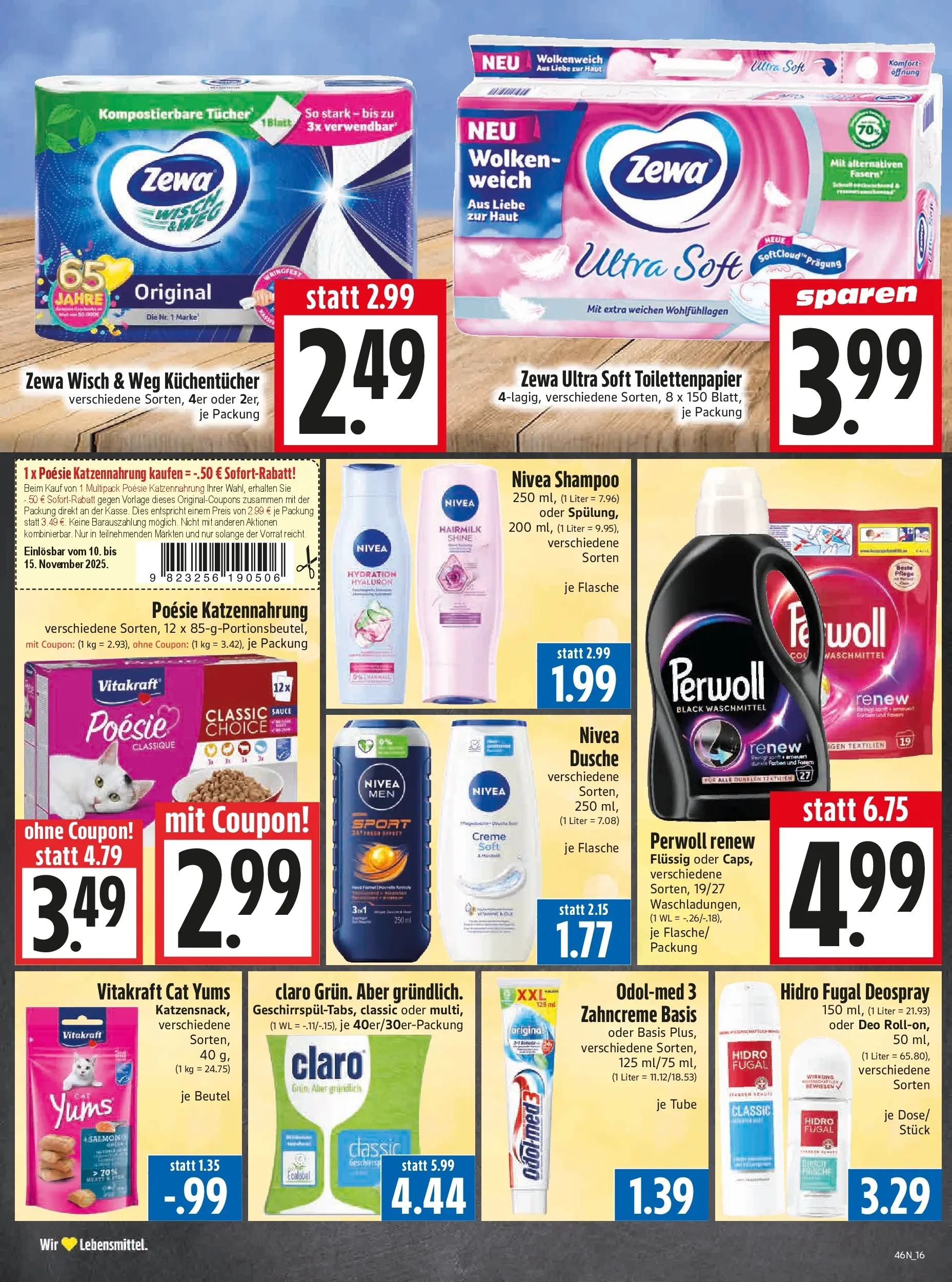 Entdecke - Edeka Hahner: Wochenangebote (ab 09.11.2025) zum Blättern | Seite: 18 | Produkte: Perwoll, Waschmittel, Deospray, Toilettenpapier