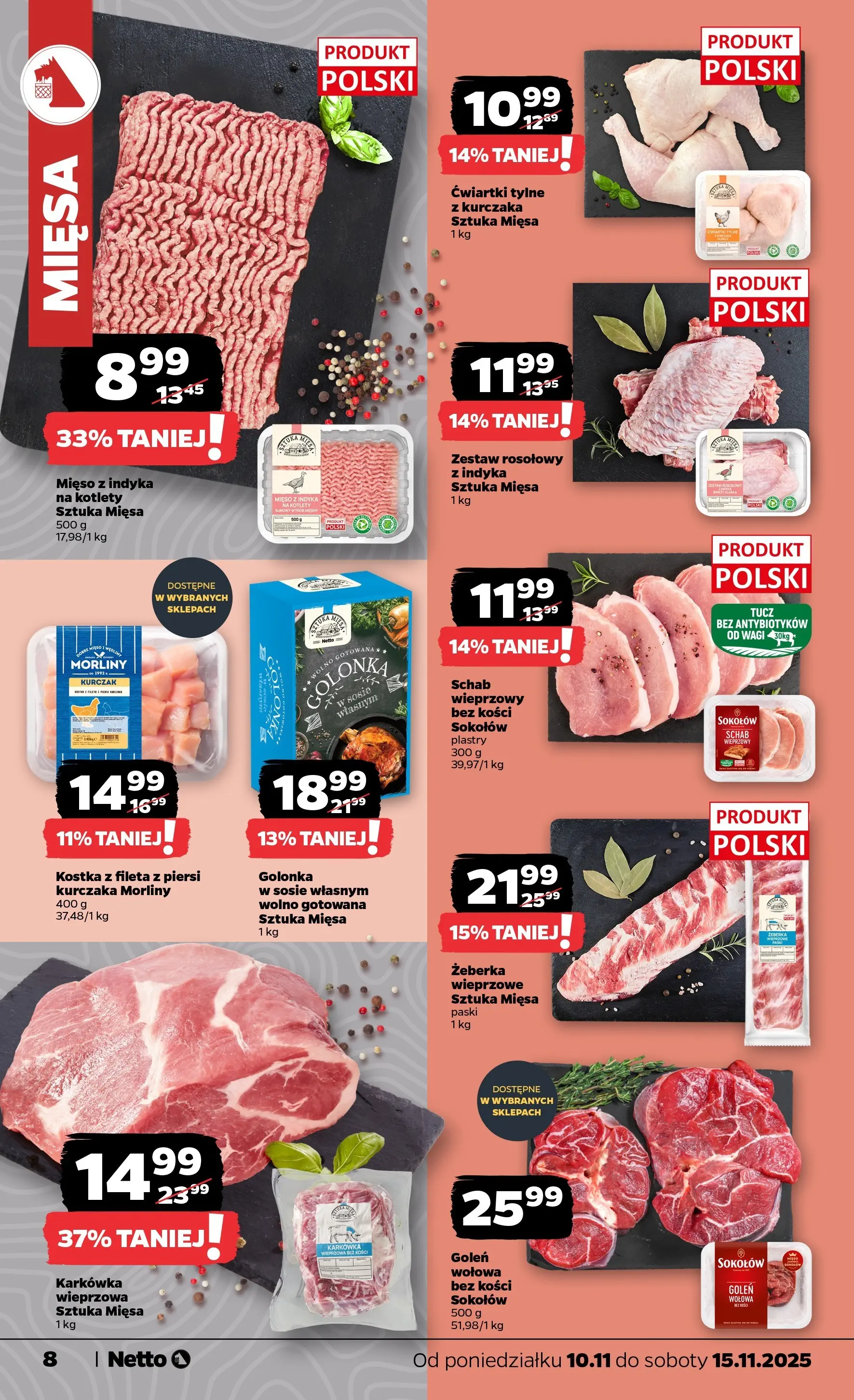 Netto gazetka - Spożywcza od 10.11.2025 - Aktualne promocje | Strona: 8 | Produkty: Karkówka, Schab, Piersi, Kotlety