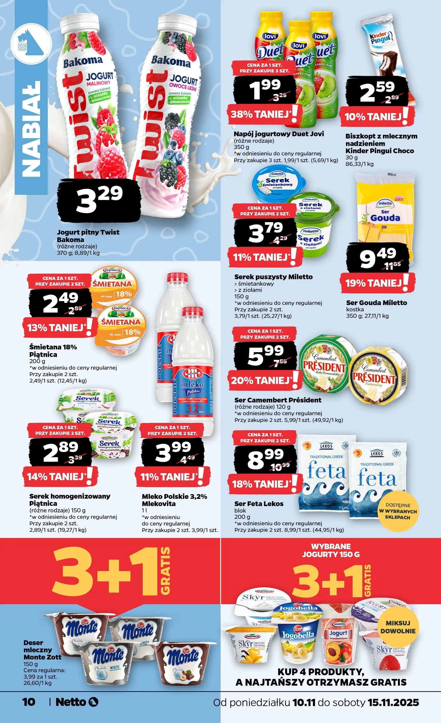 Netto gazetka - Spożywcza od 10.11.2025 - Aktualne promocje | Strona: 10 | Produkty: Serek homogenizowany, Serek, Ser camembert, Ser feta