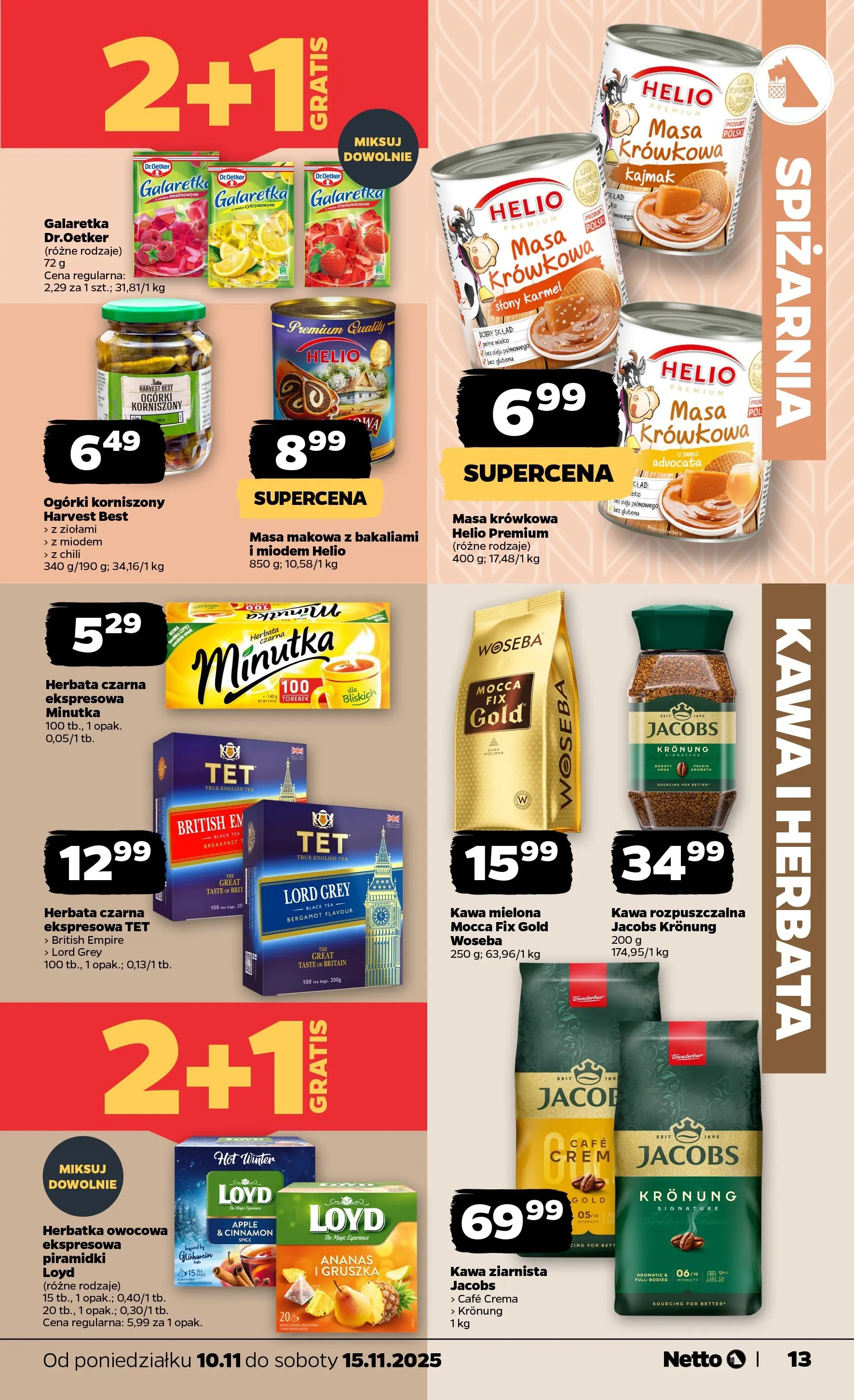 Netto gazetka - Spożywcza od 10.11.2025 - Aktualne promocje | Strona: 13 | Produkty: Galaretka, Kawa ziarnista, Kawa, Herbata