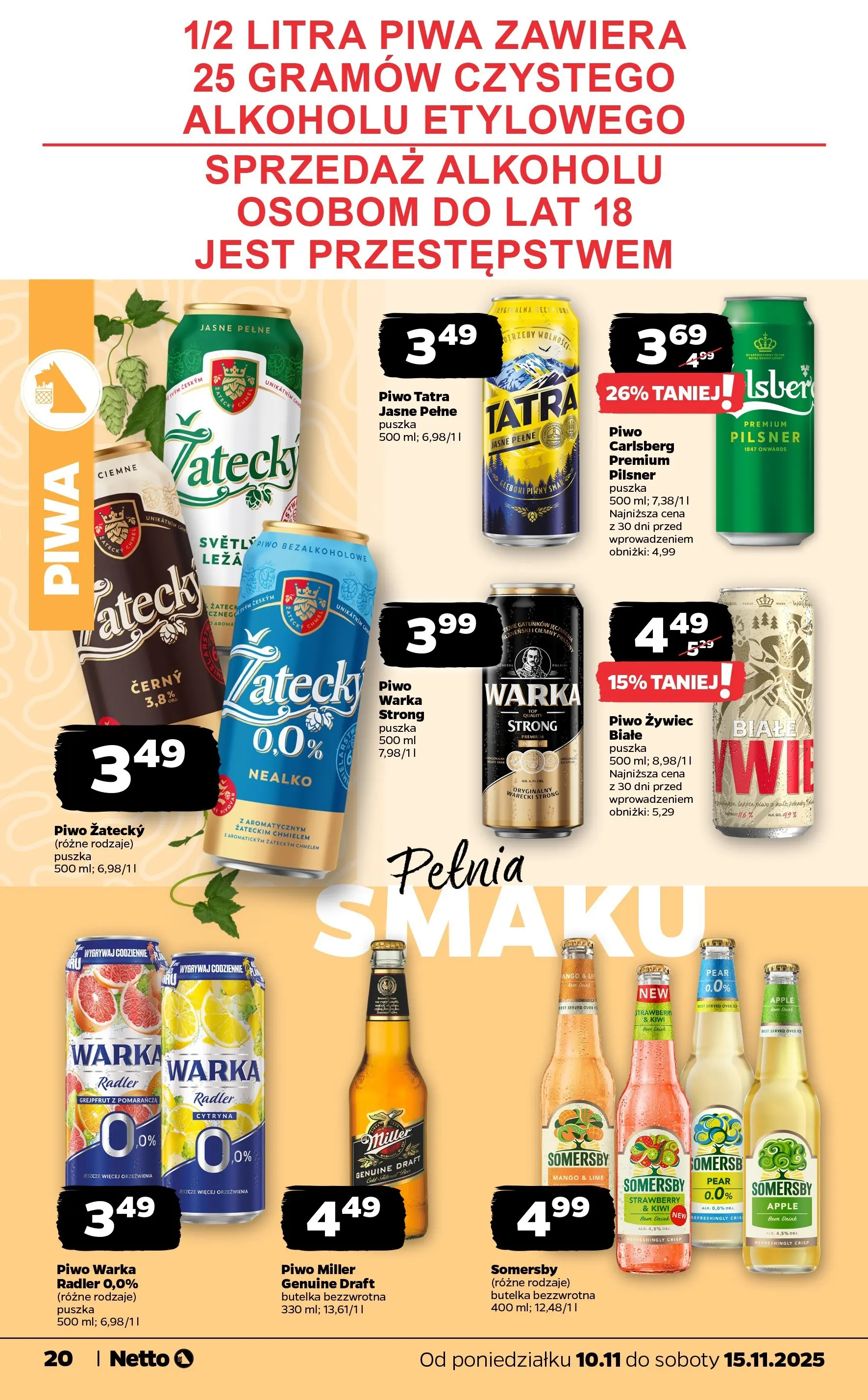 Netto gazetka - Spożywcza od 10.11.2025 - Aktualne promocje | Strona: 20 | Produkty: Warka, Somersby, Kiwi, Grejpfrut