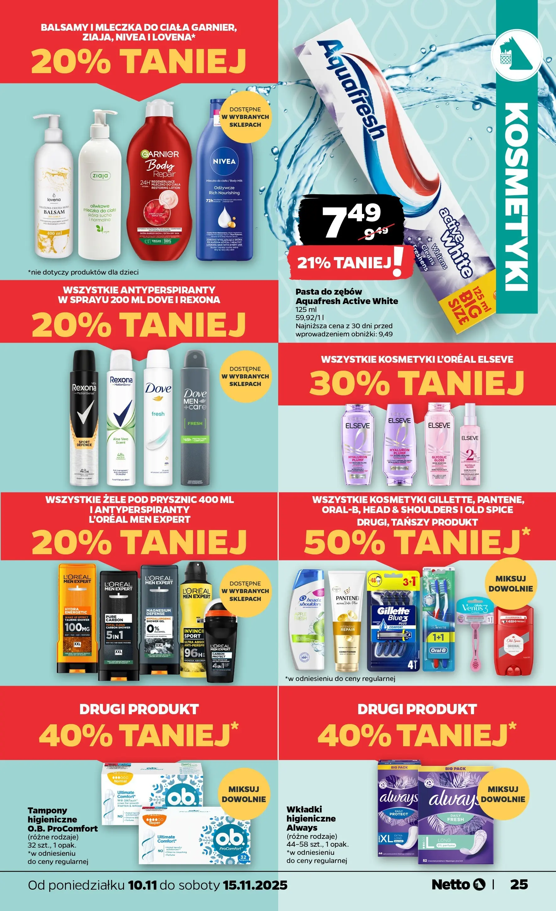 Netto gazetka - Spożywcza od 10.11.2025 - Aktualne promocje | Strona: 25 | Produkty: Gillette, Kosmetyki, Pasta do zębów, Old spice