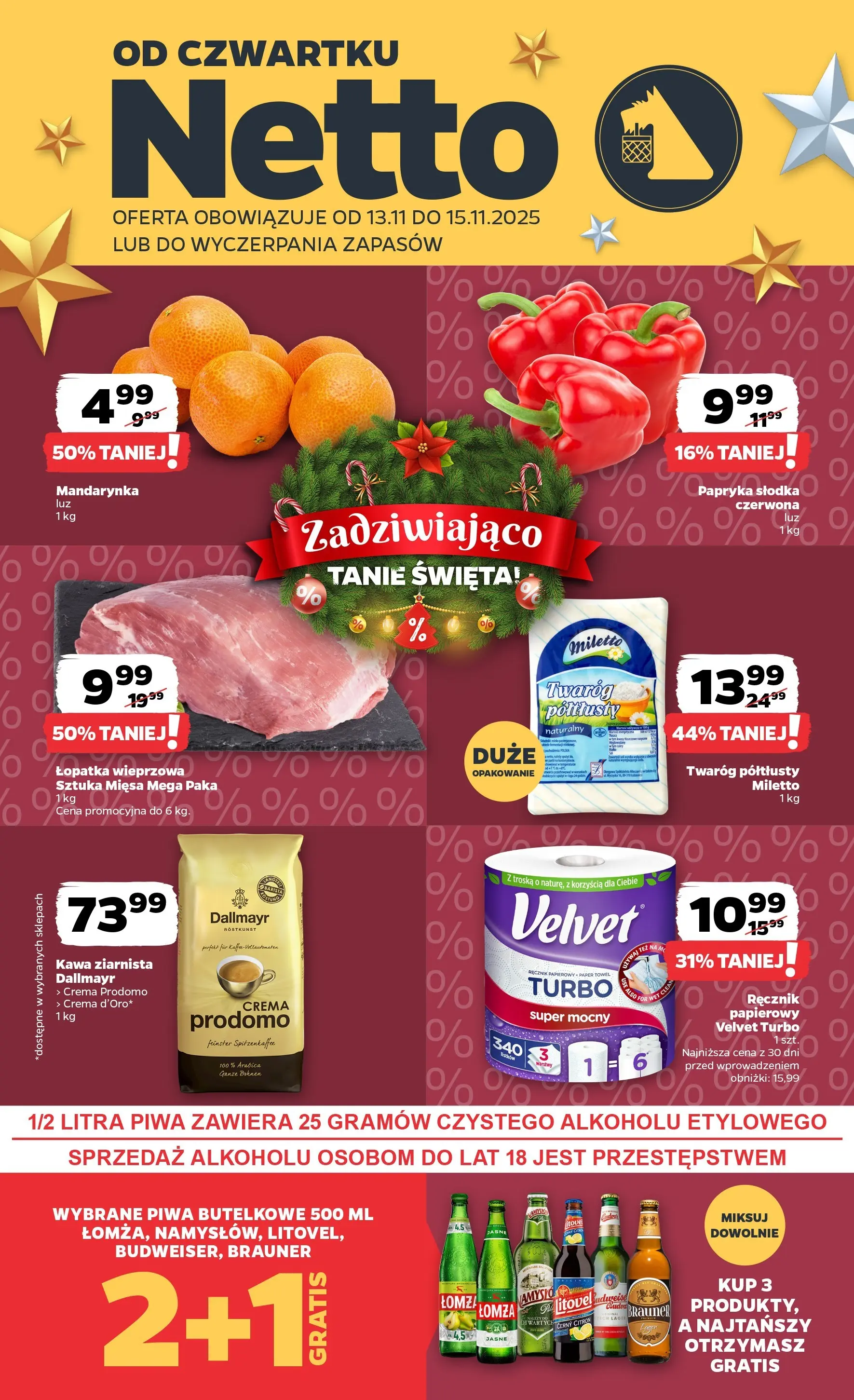 Netto gazetka - Spożywcza od 13.11.2025 - Aktualne promocje | Strona: 1 | Produkty: Twaróg półtłusty, Papryka, Kawa, Twaróg