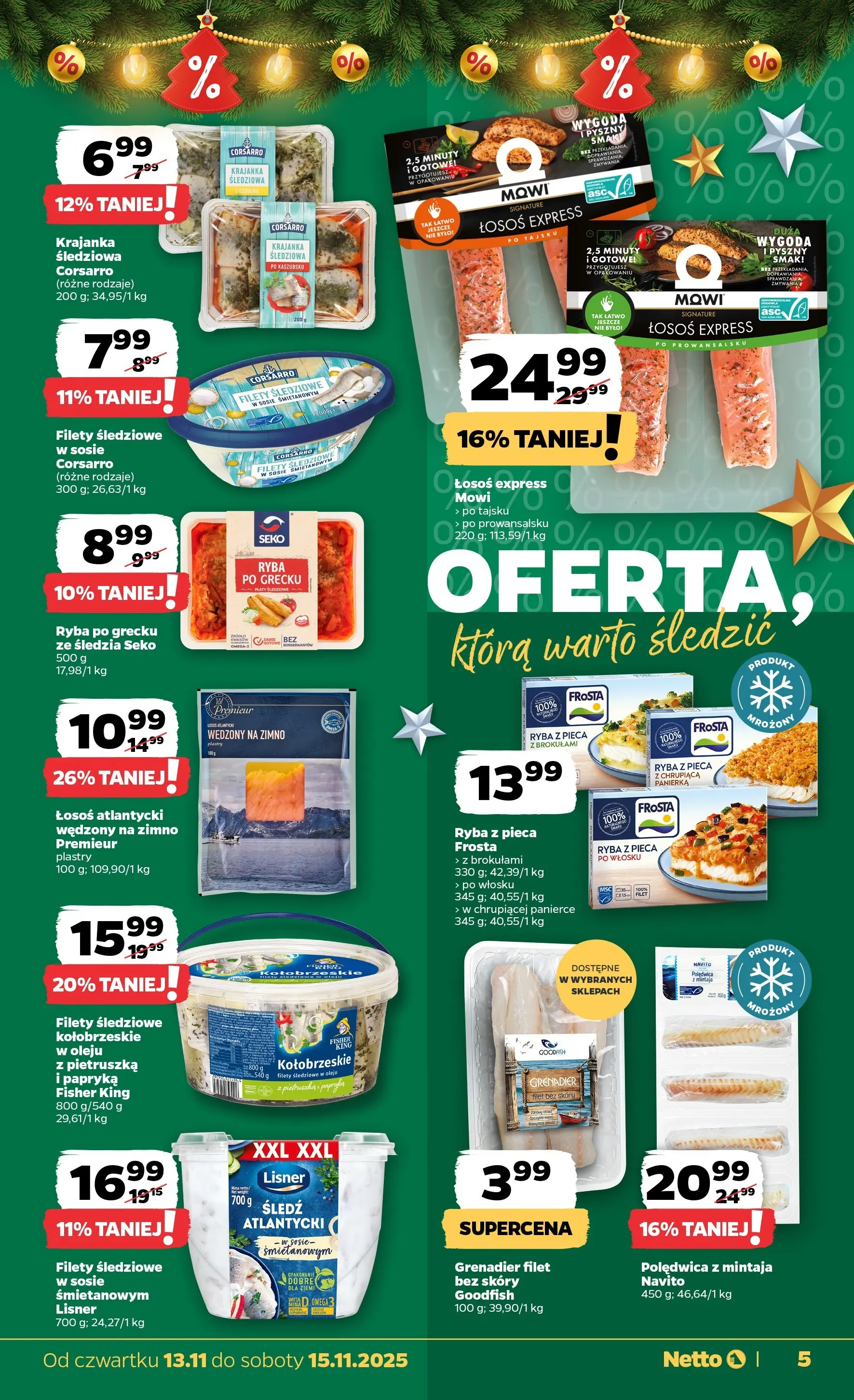 Netto gazetka - Spożywcza od 13.11.2025 - Aktualne promocje | Strona: 5 | Produkty: Pietruszka, Łosoś atlantycki, Filety śledziowe w sosie śmietanowym, Łosoś