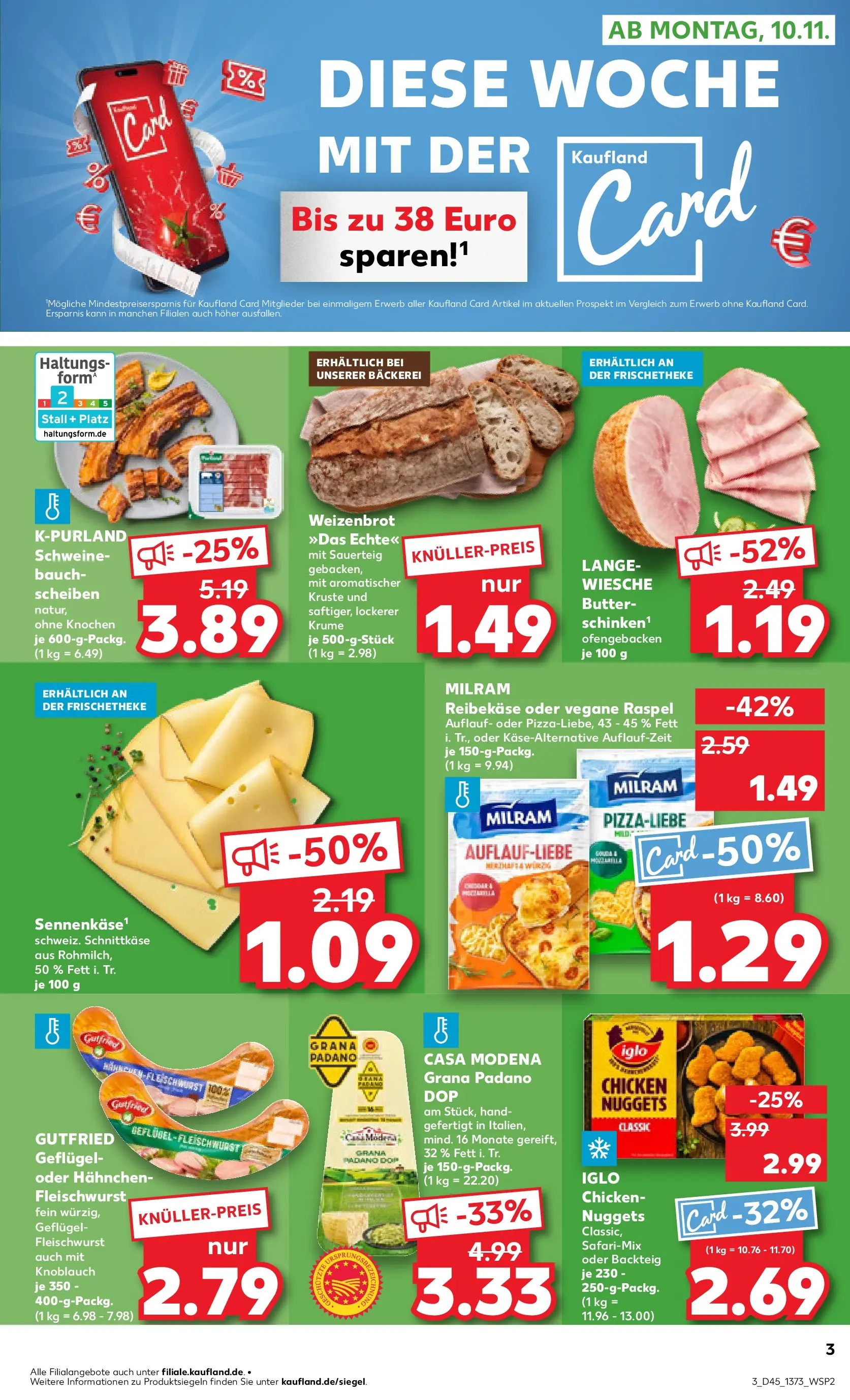 Prospekt Kaufland ab 10.11.2025 » Angebote Online zum Blättern | Seite: 3 | Produkte: Bäckerei, Butter, Iglo, Reibekase
