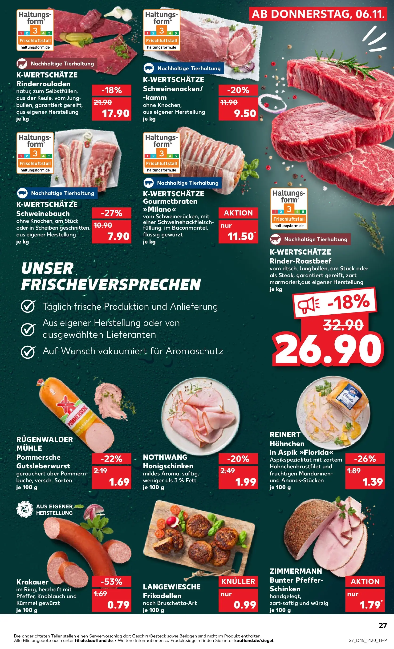 Prospekt Kaufland ab 10.11.2025 » Angebote Online zum Blättern | Seite: 27 | Produkte: Rinderrouladen, Hahnchen, Pfeffer, Schinken