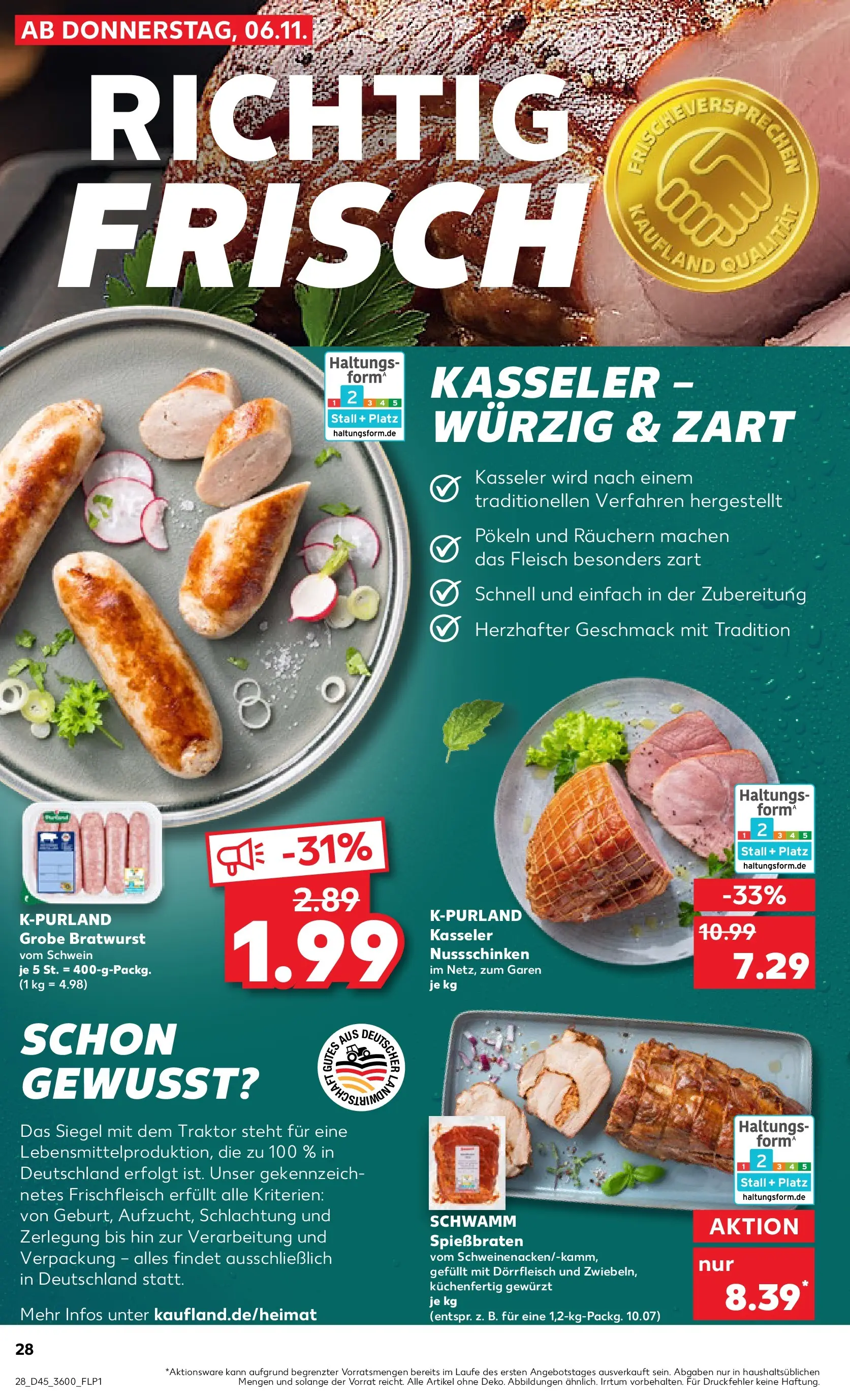 Prospekt Kaufland ab 10.11.2025 » Angebote Online zum Blättern | Seite: 28 | Produkte: Bratwurst, Fleisch