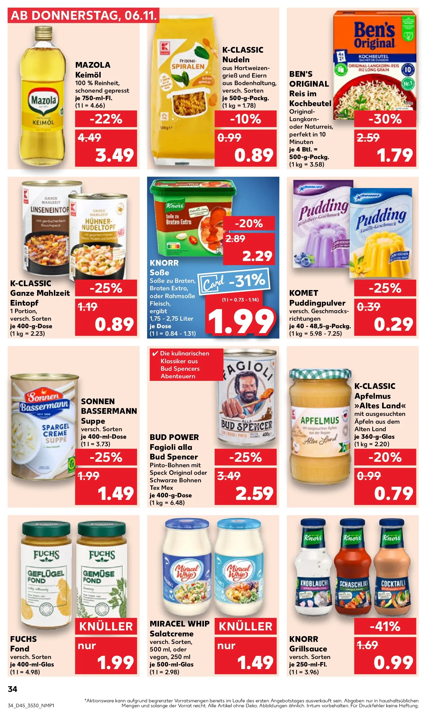 Prospekt Kaufland ab 10.11.2025 » Angebote Online zum Blättern | Seite: 34 | Produkte: Knorr, Creme, Reis, Nudeln