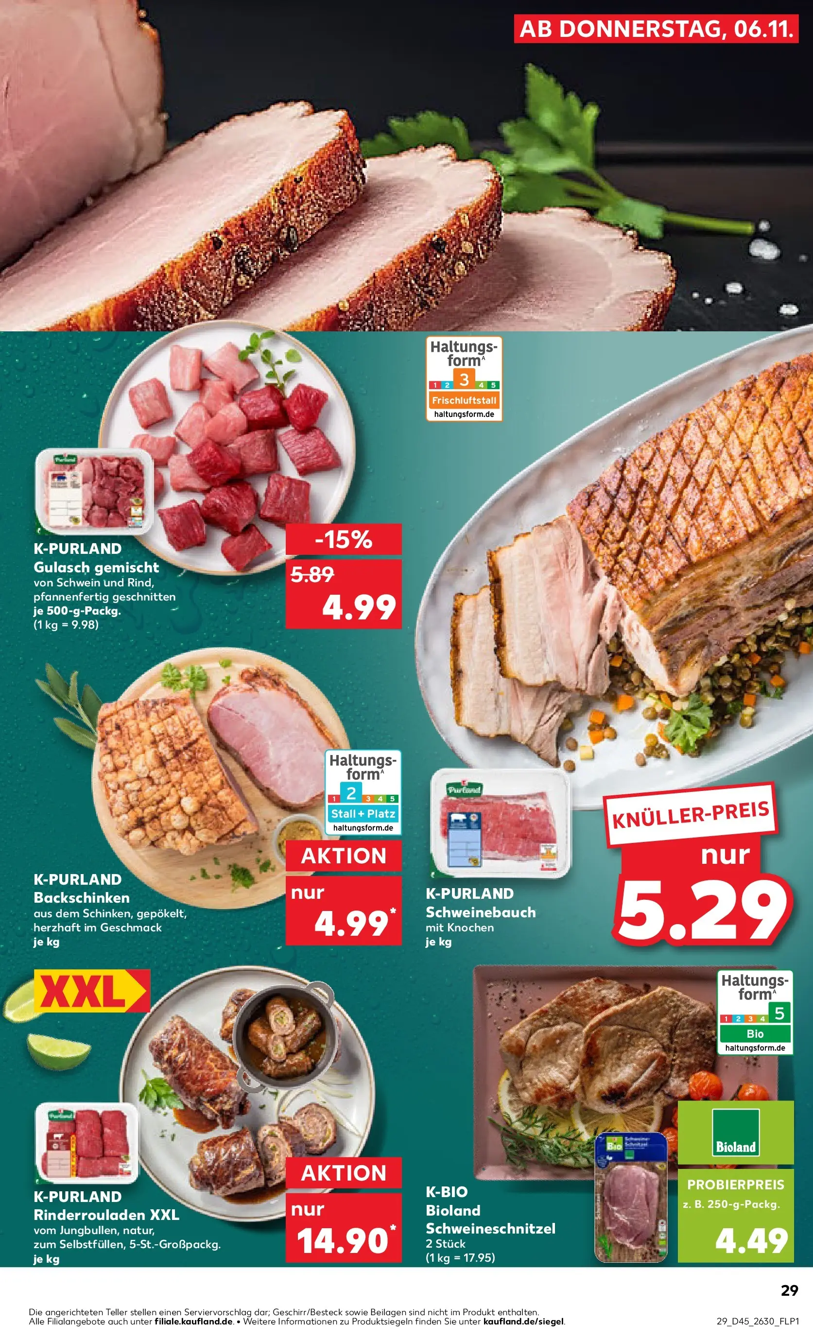 Prospekt Kaufland ab 09.11.2025 » Angebote Online zum Blättern | Seite: 29 | Produkte: Rinderrouladen, Schweinebauch, Gulasch