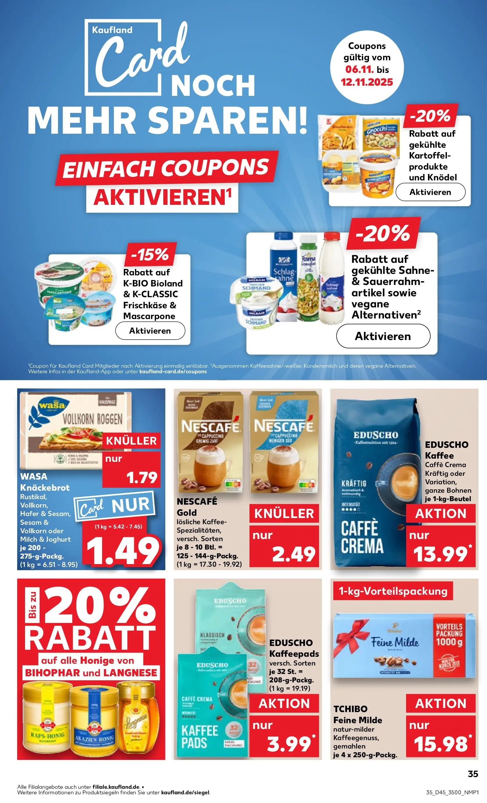 Prospekt Kaufland ab 09.11.2025 » Angebote Online zum Blättern | Seite: 35 | Produkte: Kaffeepads, Milch, Mascarpone, Sauerrahm