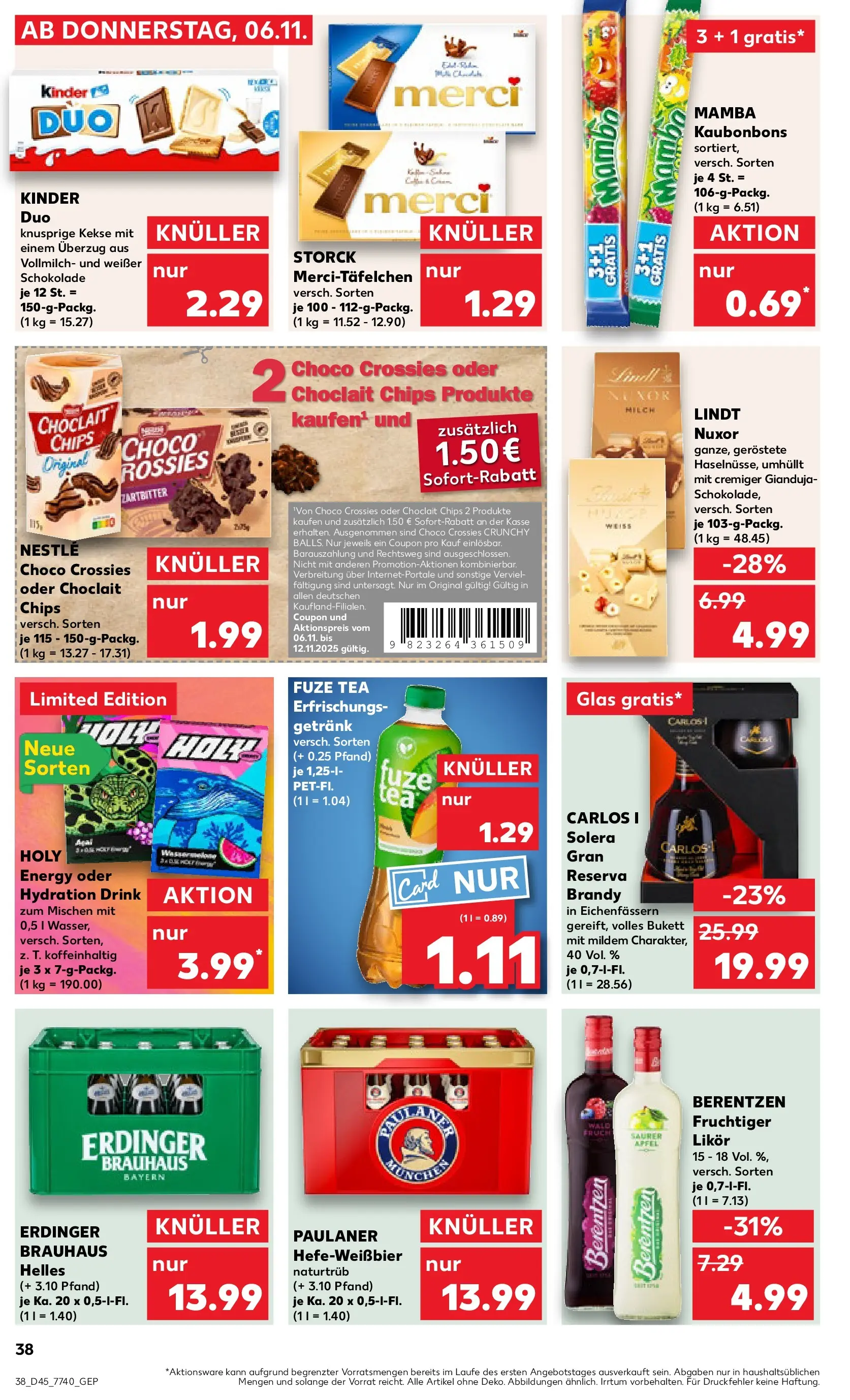 Prospekt Kaufland ab 10.11.2025 » Angebote Online zum Blättern | Seite: 38 | Produkte: Schokolade, Wasser, Kekse, Berentzen