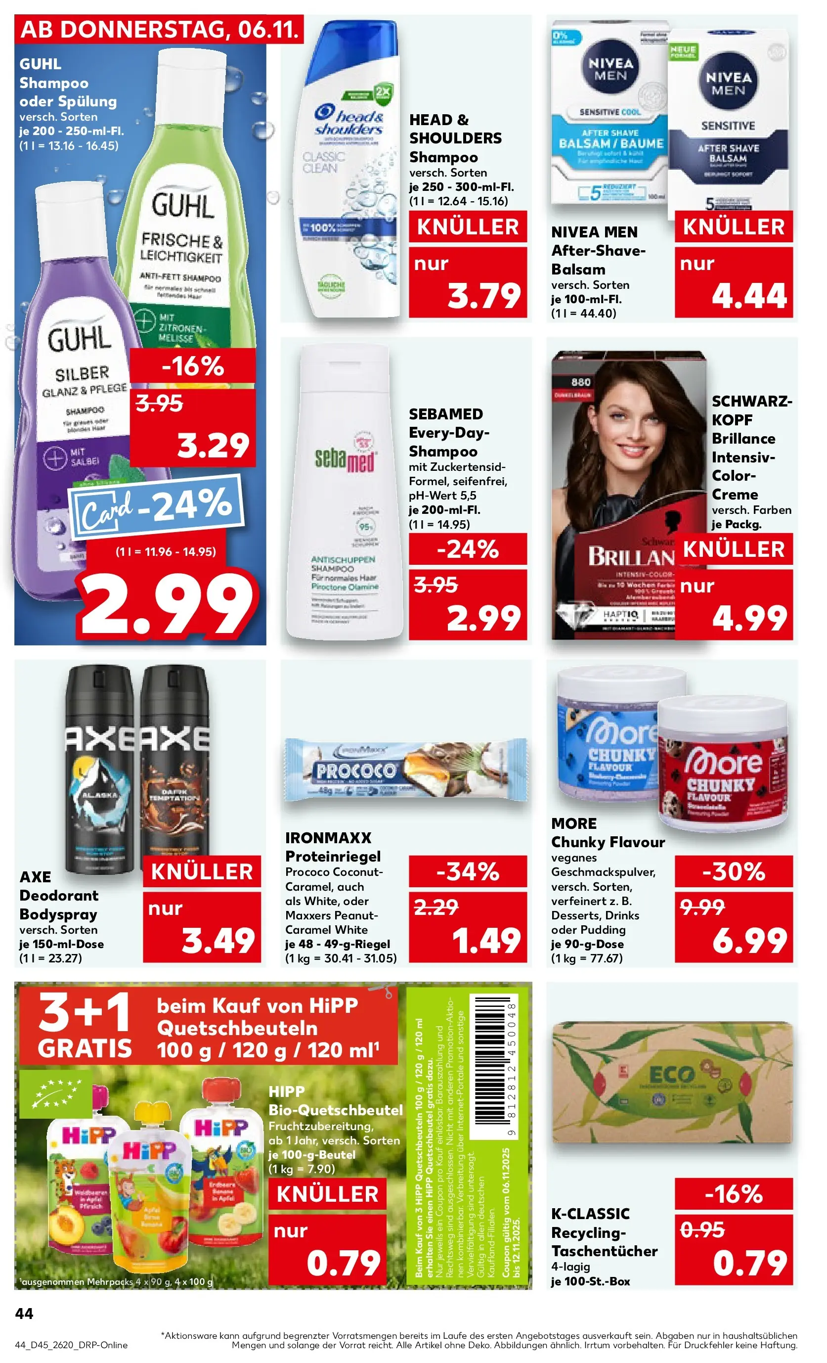 Prospekt Kaufland ab 09.11.2025 » Angebote Online zum Blättern | Seite: 44 | Produkte: Shampoo, Pudding, Deodorant, Axe