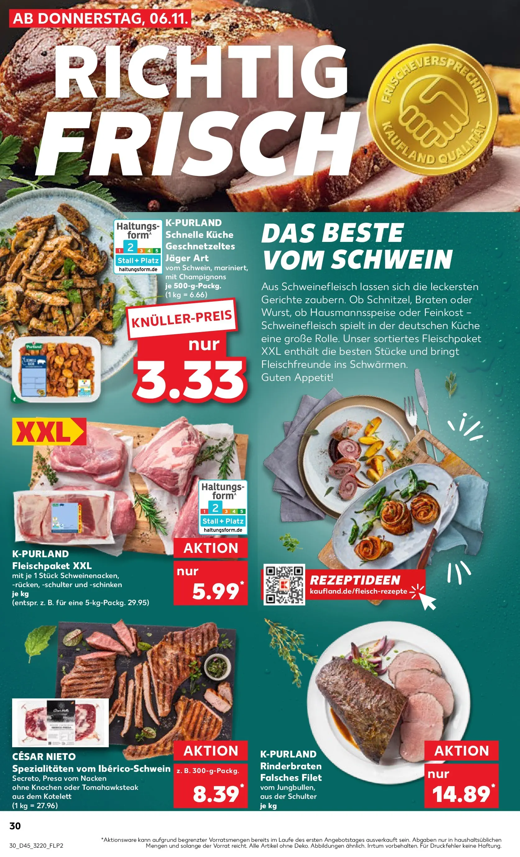 Prospekt Kaufland ab 10.11.2025 » Angebote Online zum Blättern | Seite: 30 | Produkte: Rinderbraten, Schweinenacken, Champignons, Schinken