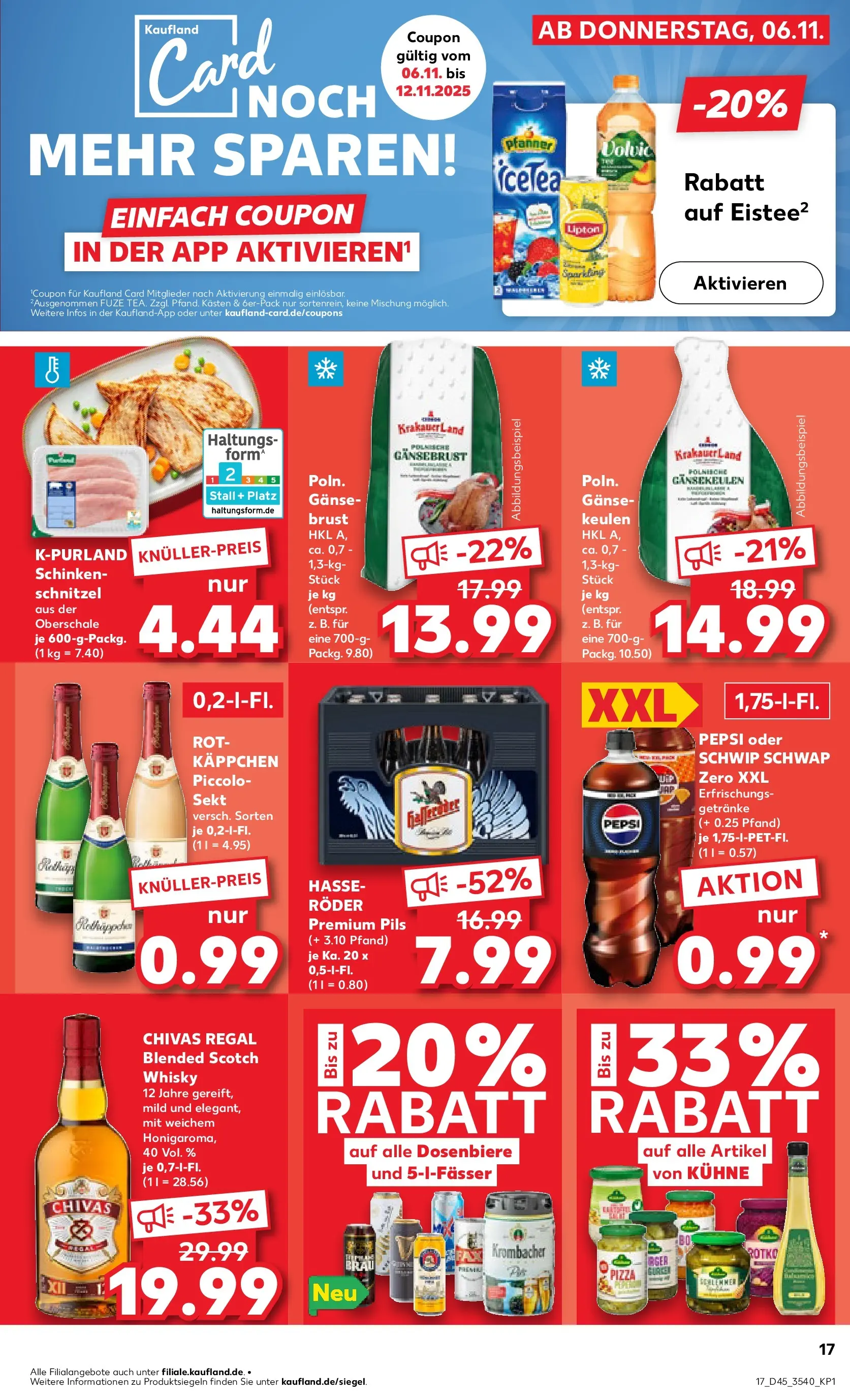 Prospekt Kaufland ab 10.11.2025 » Angebote Online zum Blättern | Seite: 17 | Produkte: Whisky, Sekt, Schwip schwap, Schinken