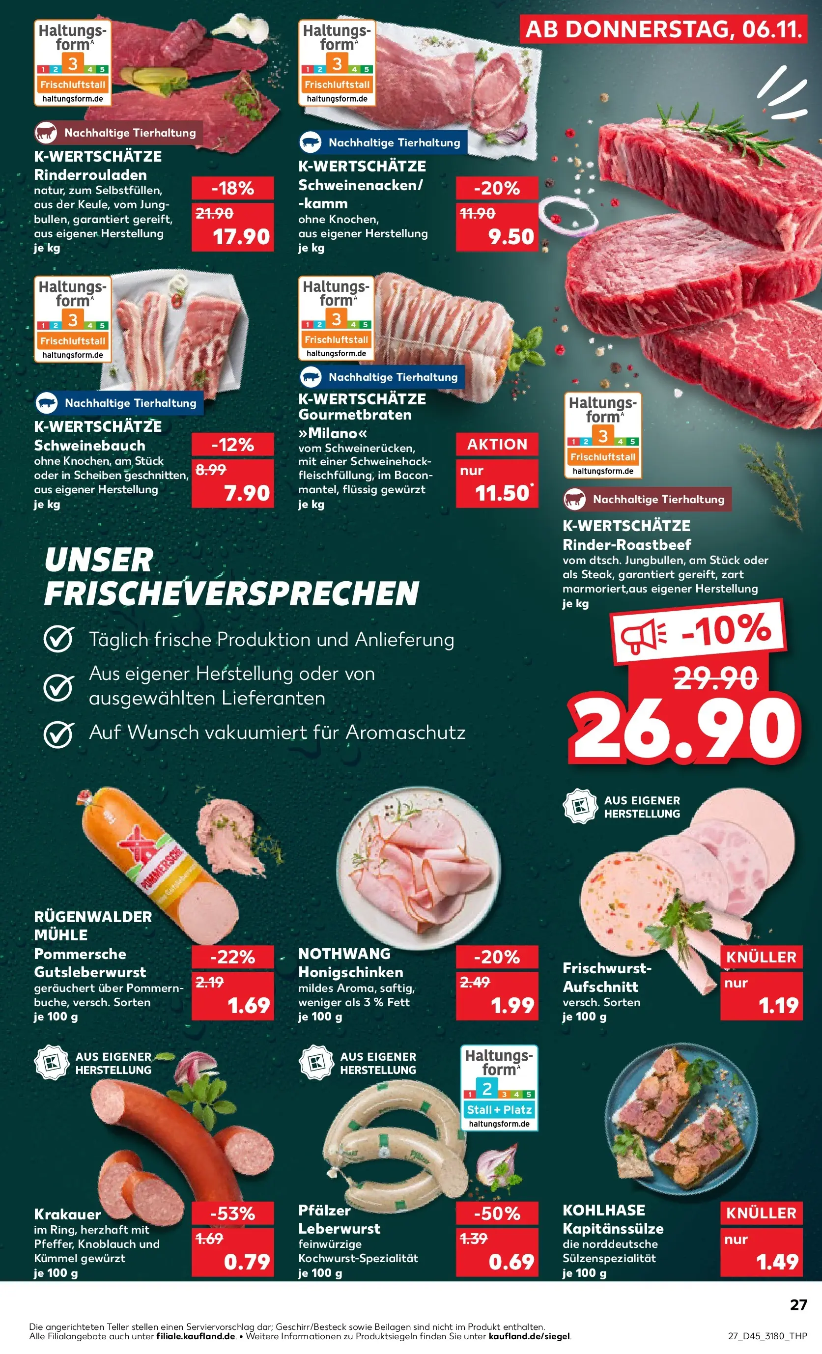 Prospekt Kaufland ab 10.11.2025 » Angebote Online zum Blättern | Seite: 27 | Produkte: Rinderrouladen, Mühle, Schweinebauch, Schweinerucken
