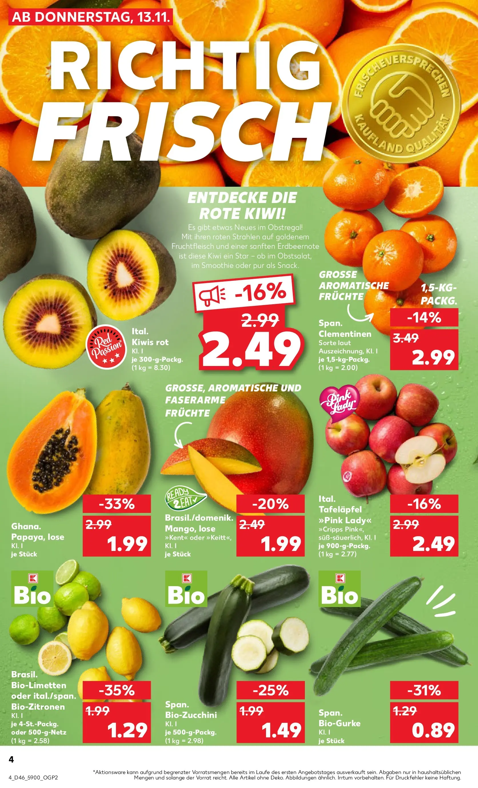 Prospekt Kaufland ab 12.11.2025 » Angebote Online zum Blättern | Seite: 4 | Produkte: Zucchini, Kiwi