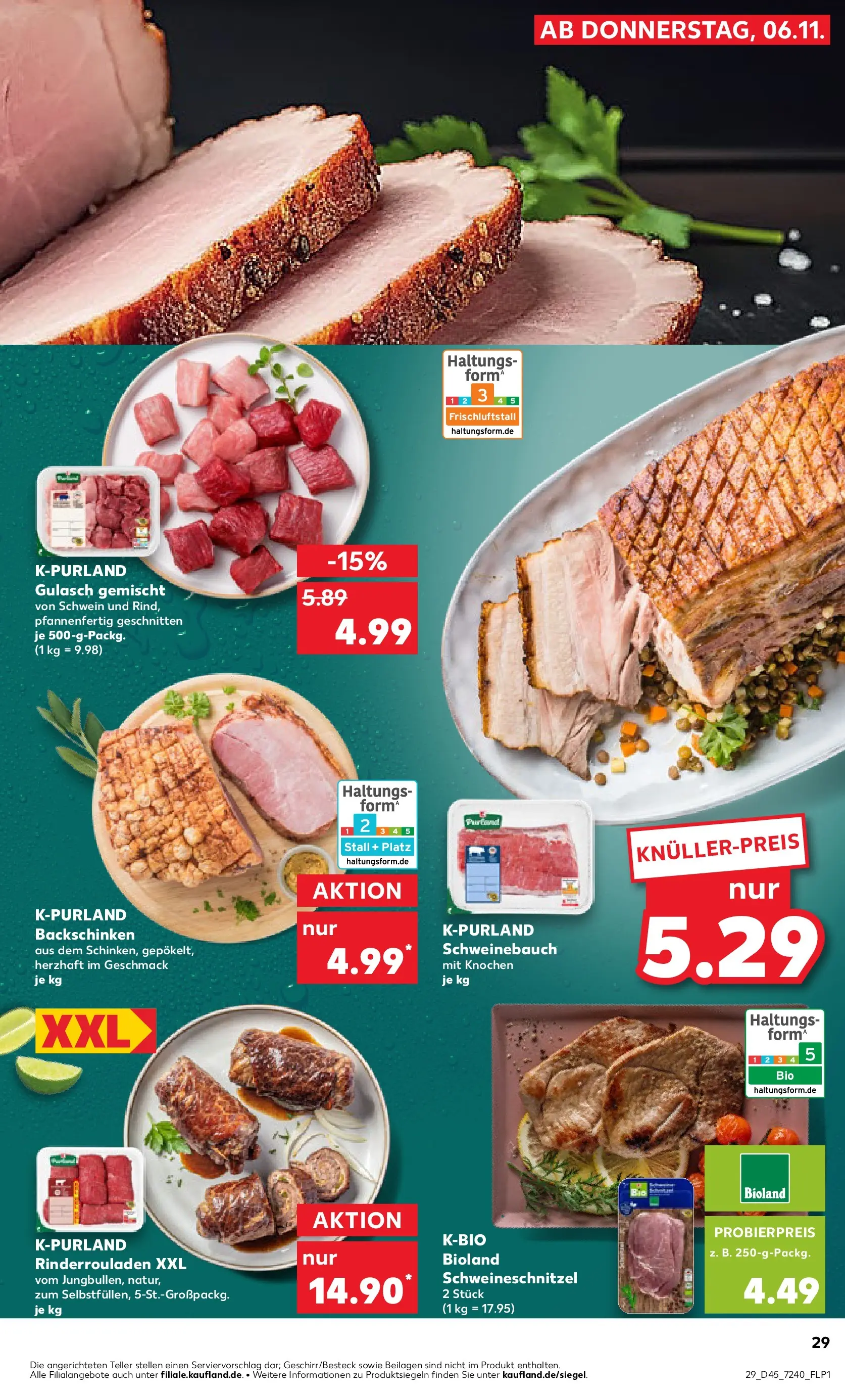 Prospekt Kaufland ab 09.11.2025 » Angebote und Werbung Online | Seite: 29 | Produkte: Rinderrouladen, Schweinebauch, Gulasch Prospekt Kaufland ab 09.11.2025 » Angebote Online zum Blättern | Seite: 29 | Produkte: Rinderrouladen, Schweinebauch, Gulasch