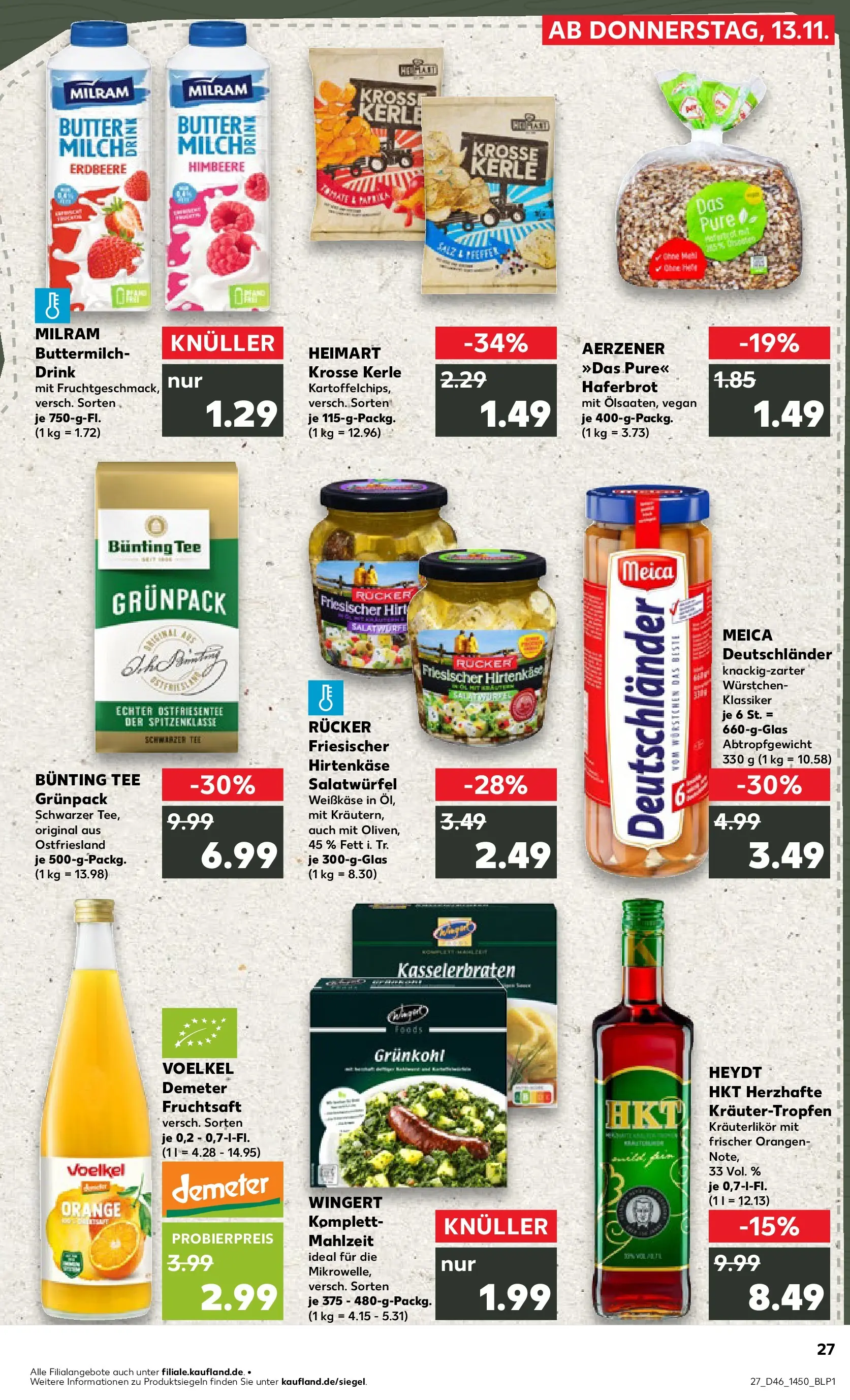 Prospekt Kaufland ab 13.11.2025 » Angebote Online zum Blättern | Seite: 27 | Produkte: Feta, Orangen, Meica, Himbeere