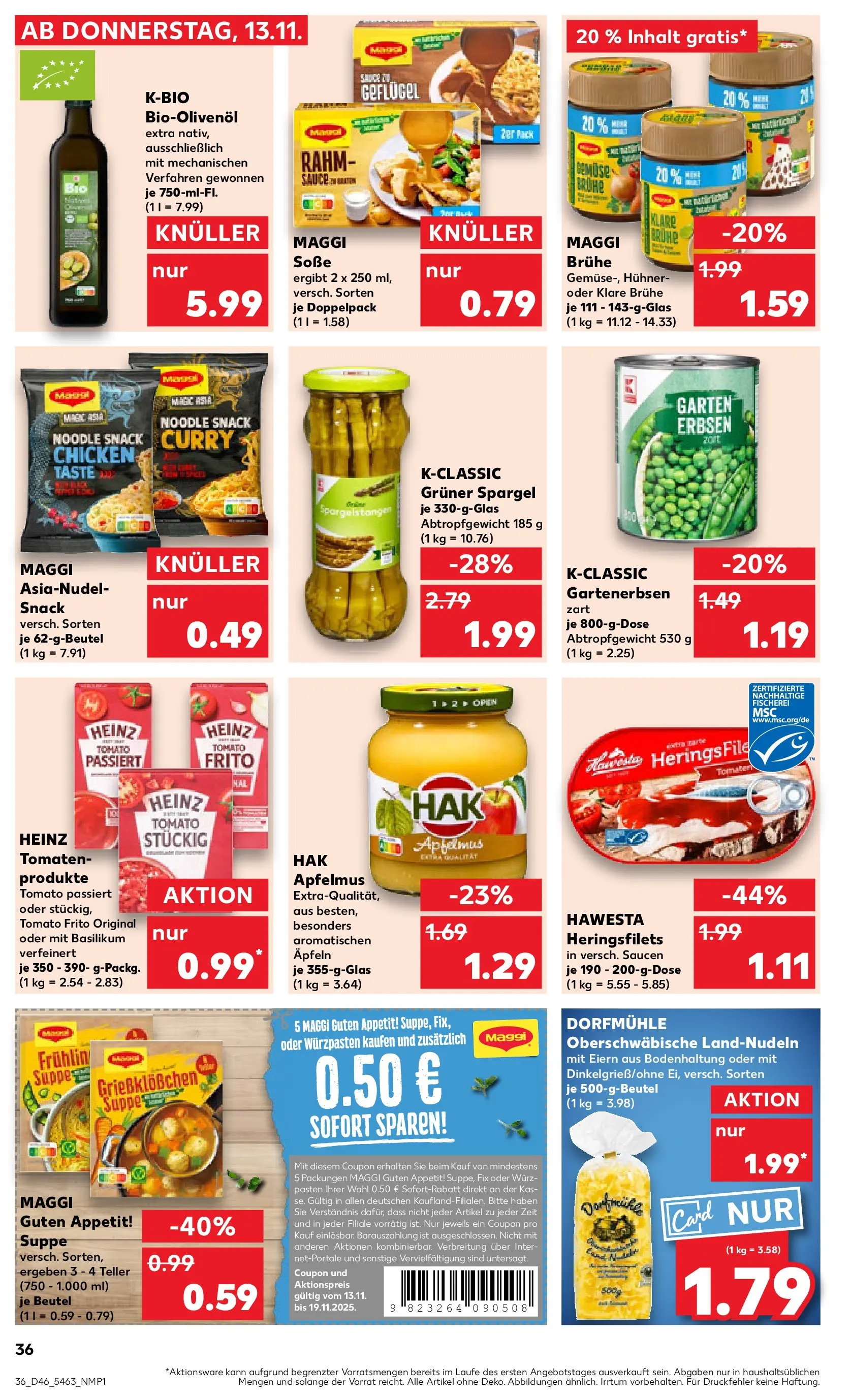 Prospekt Kaufland ab 12.11.2025 » Angebote Online zum Blättern | Seite: 36 | Produkte: Maggi, Spargel, Soße, Erbsen