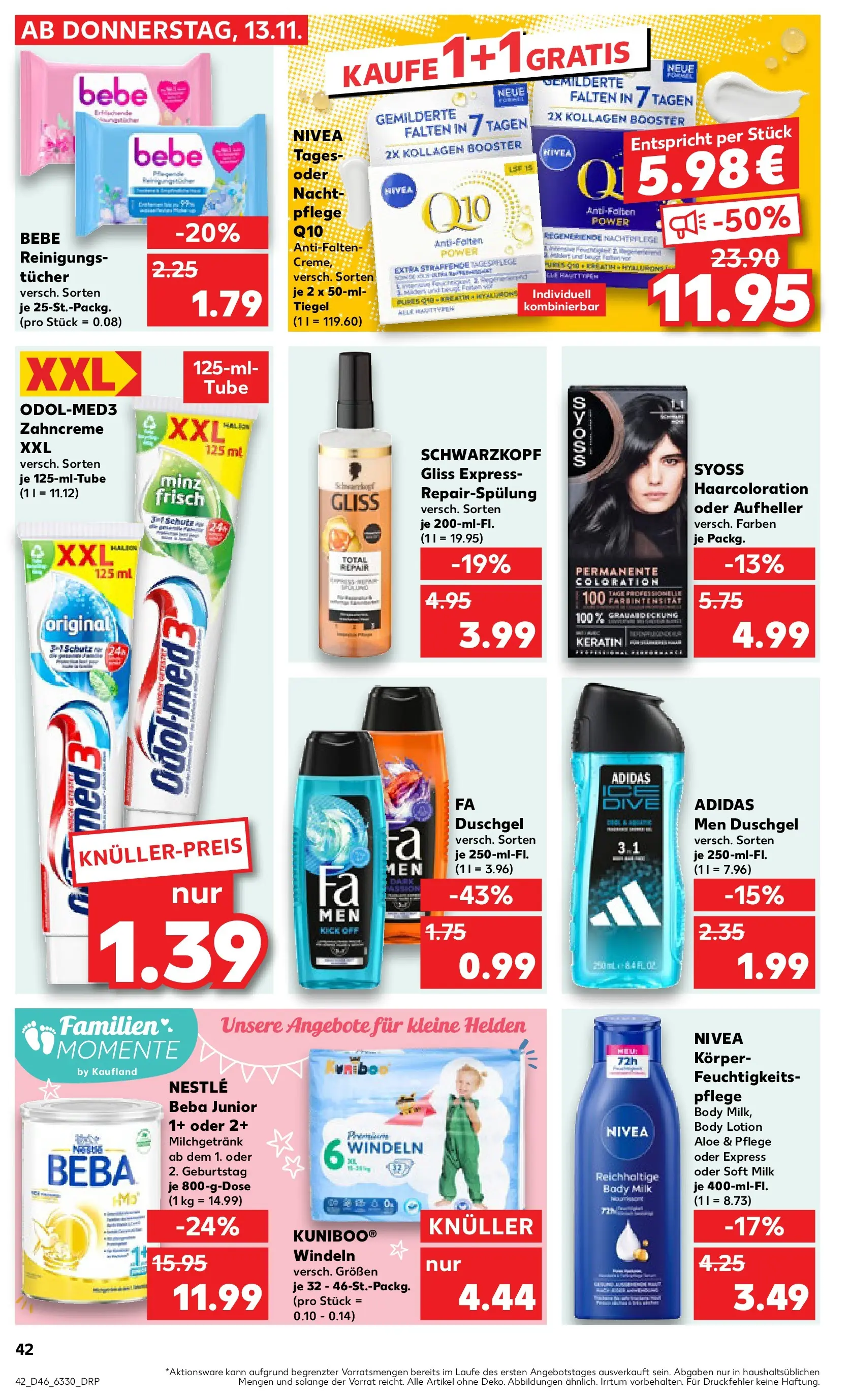 Prospekt Kaufland ab 12.11.2025 » Angebote Online zum Blättern | Seite: 42 | Produkte: Liege, Reinigungstücher, Shower Gel, Body Milk