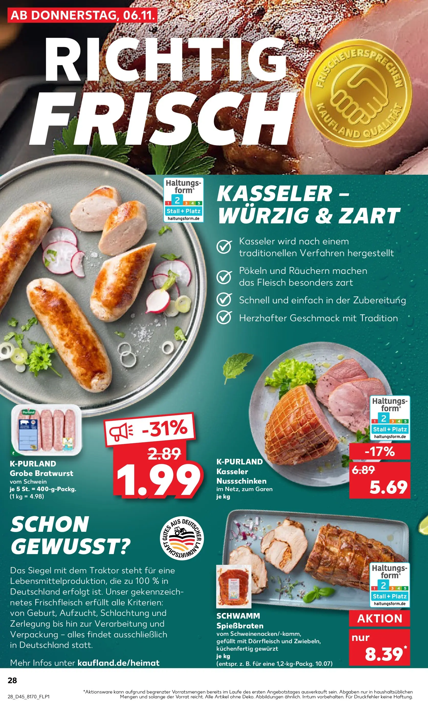 Prospekt Kaufland ab 10.11.2025 » Angebote Online zum Blättern | Seite: 28 | Produkte: Bratwurst, Fleisch
