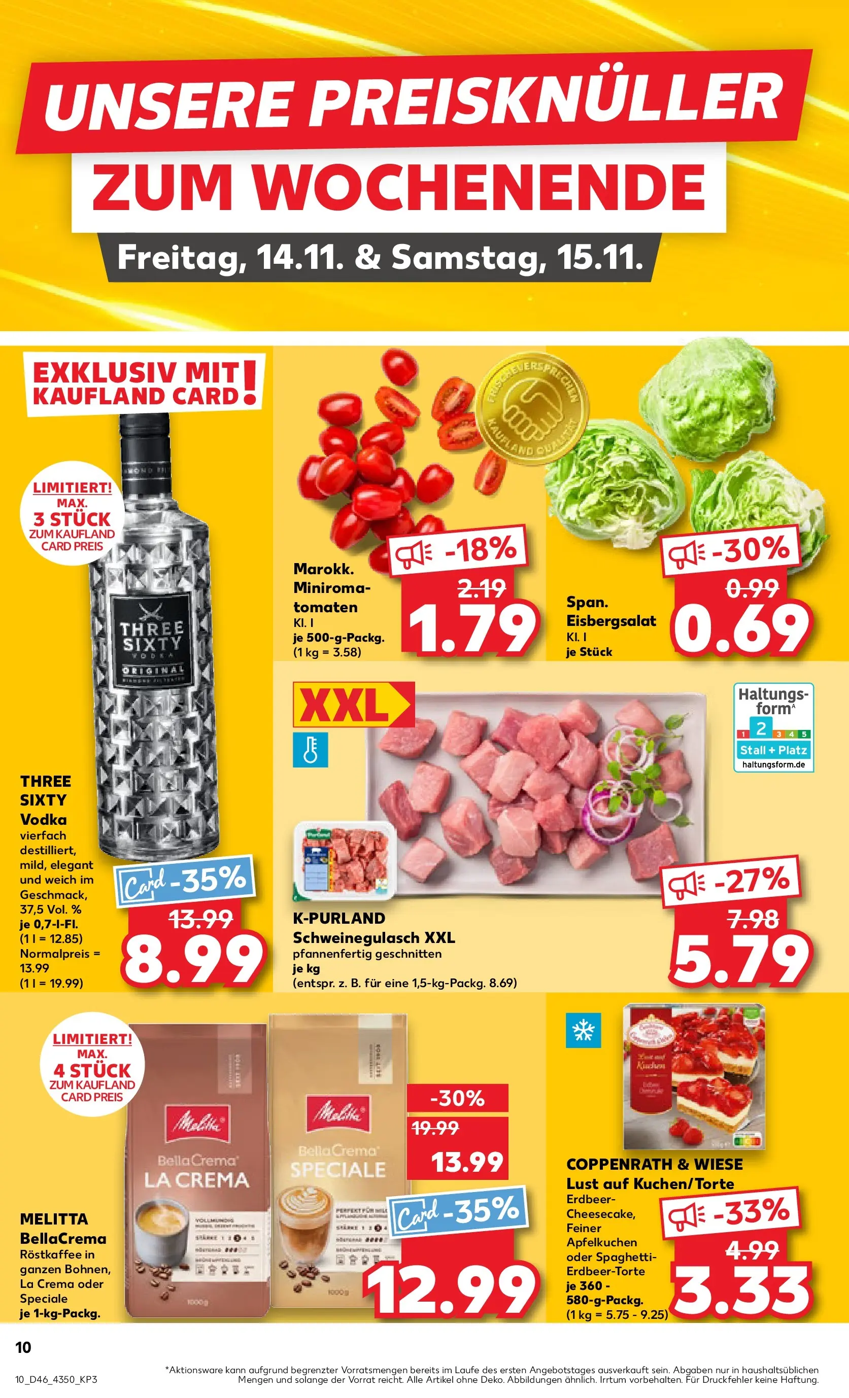 Prospekt Kaufland ab 12.11.2025 » Angebote Online zum Blättern | Seite: 10 | Produkte: Schweinegulasch, Melitta, Eisbergsalat, Vodka