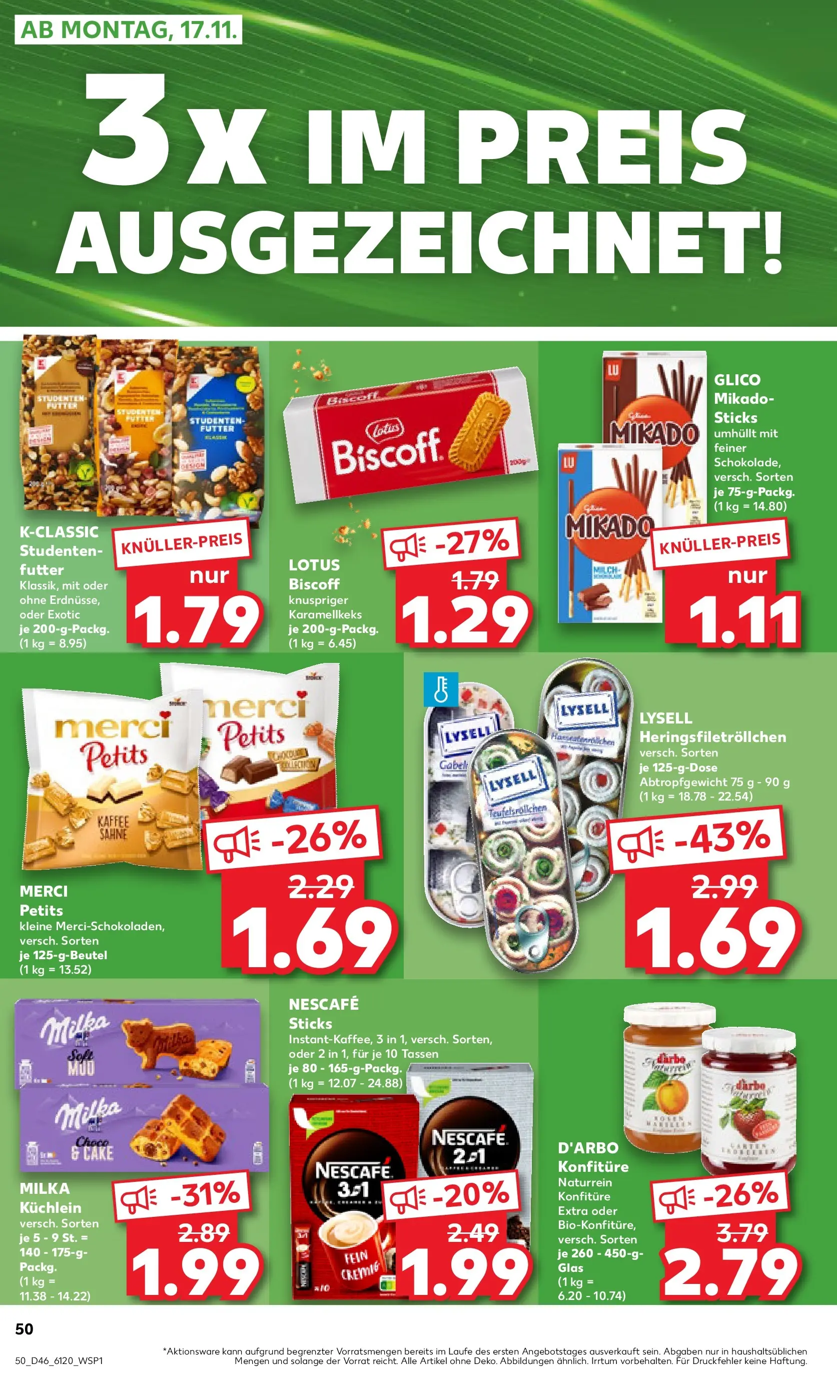Prospekt Kaufland ab 13.11.2025 » Angebote Online zum Blättern | Seite: 50 | Produkte: Merci, Nescafe, Kaffee, Sahne
