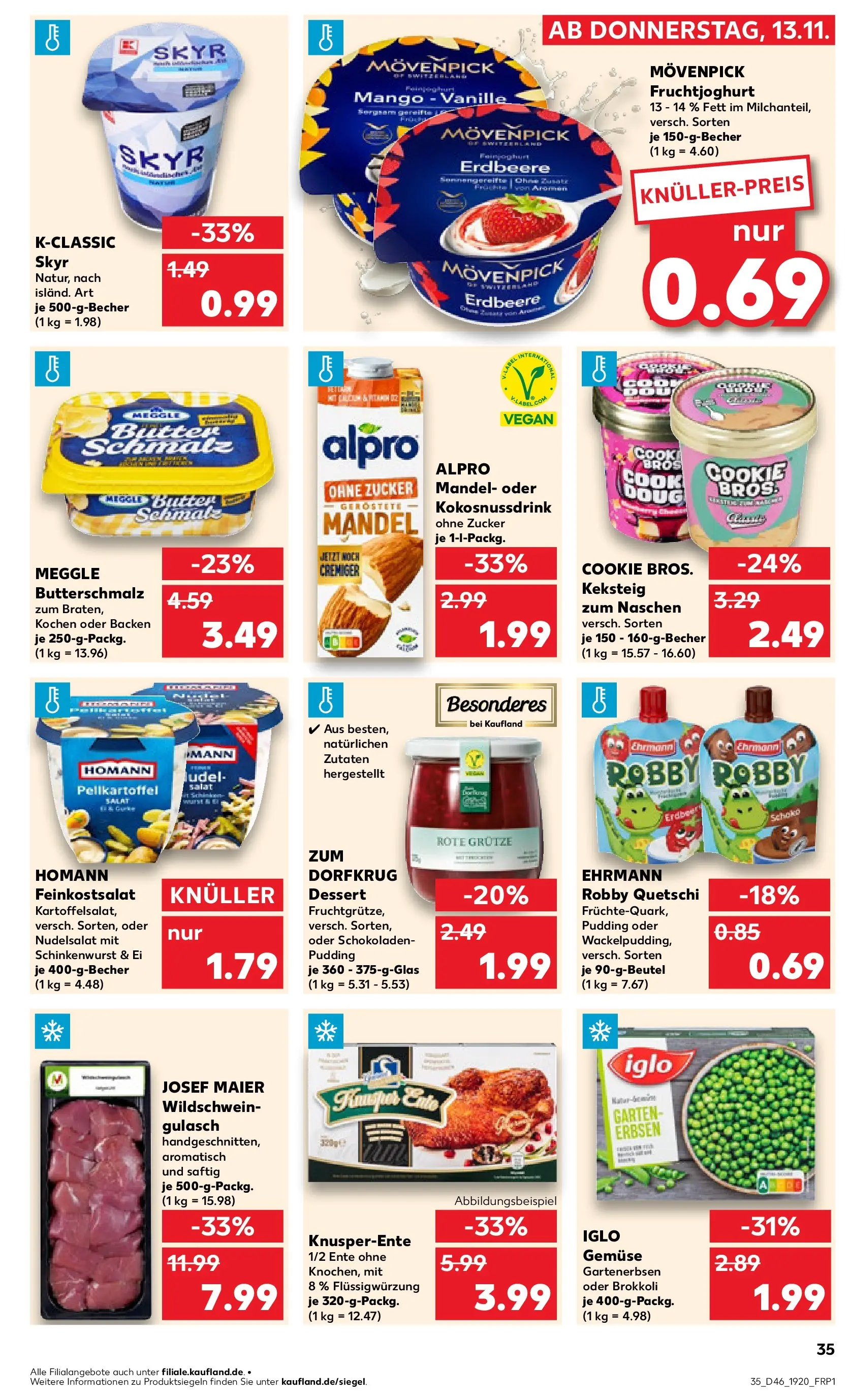 Prospekt Kaufland ab 13.11.2025 » Angebote Online zum Blättern | Seite: 35 | Produkte: Fruchtjoghurt, Pudding, Skyr, Gulasch