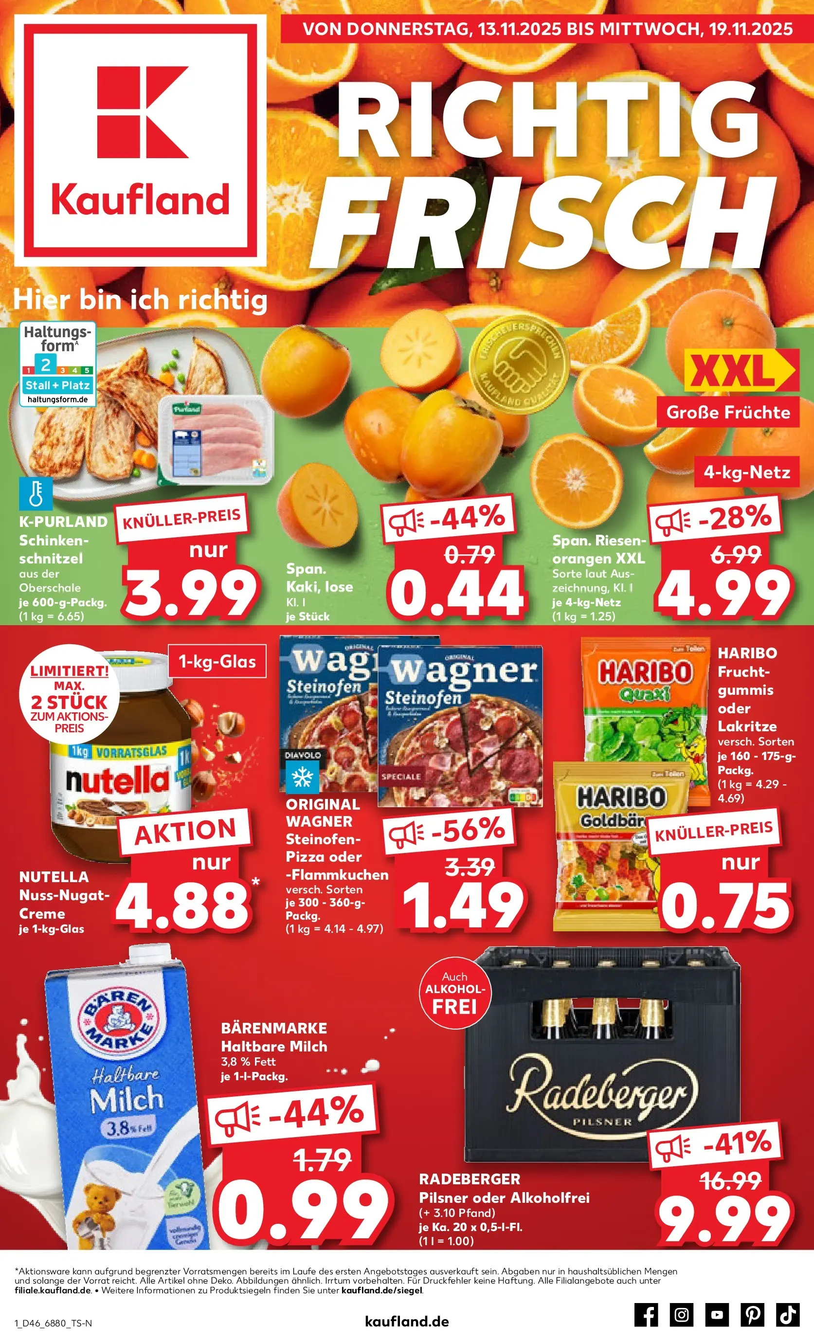 Prospekt Kaufland ab 13.11.2025 » Angebote Online zum Blättern | Seite: 1 | Produkte: Haribo, Milch, Schinken, Radeberger pilsner