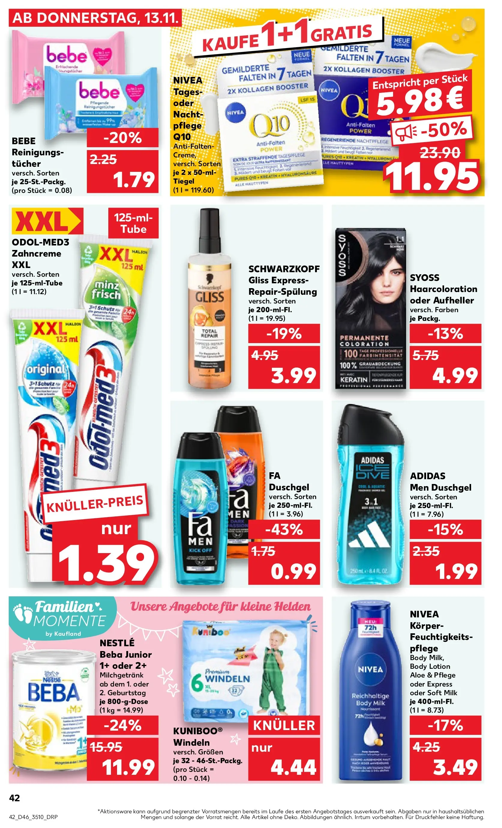 Prospekt Kaufland ab 12.11.2025 » Angebote Online zum Blättern | Seite: 42 | Produkte: Fa duschgel, Aufheller, Body Lotion, Shower Gel