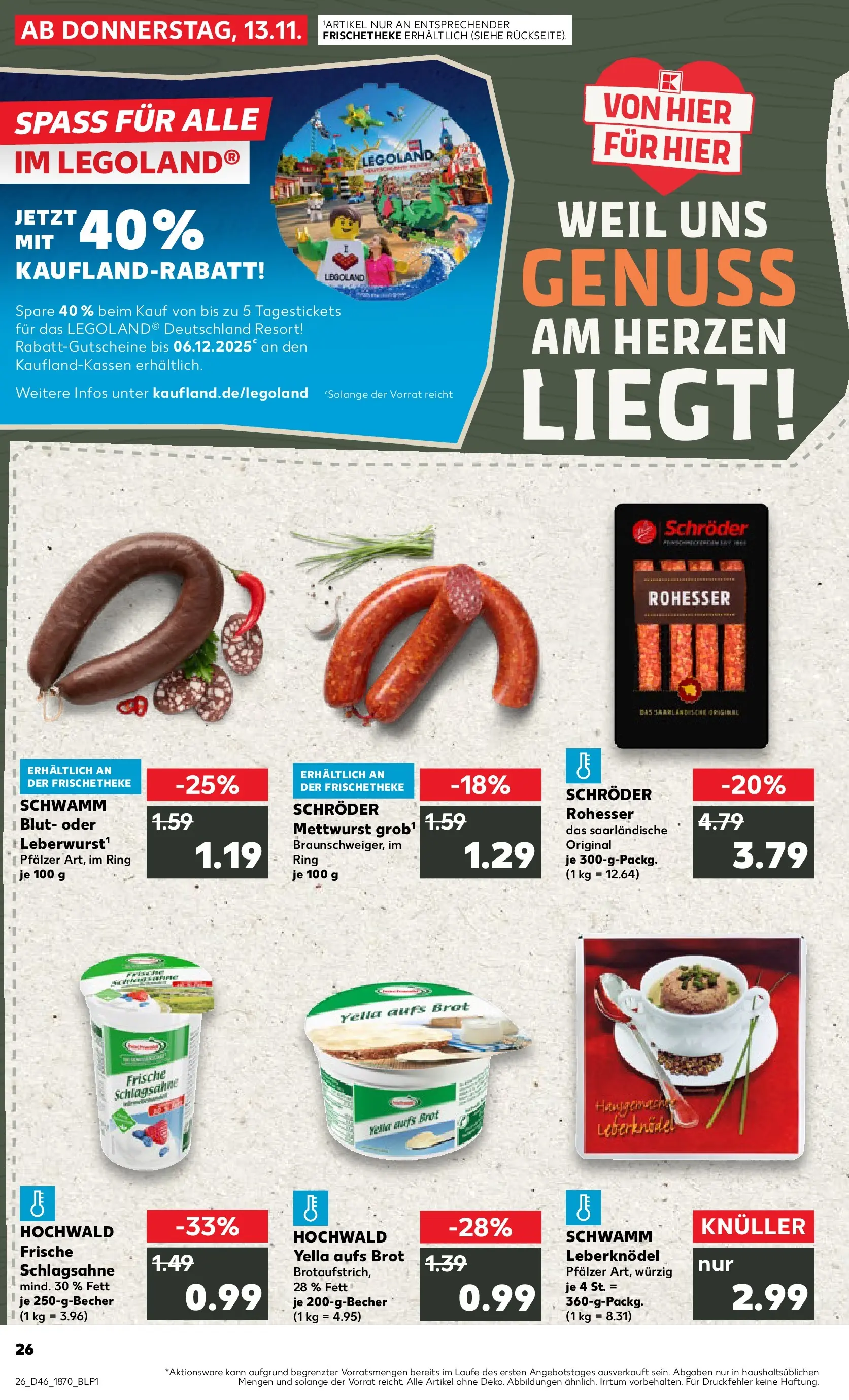 Prospekt Kaufland ab 13.11.2025 » Angebote Online zum Blättern | Seite: 26 | Produkte: Schlagsahne, Brot