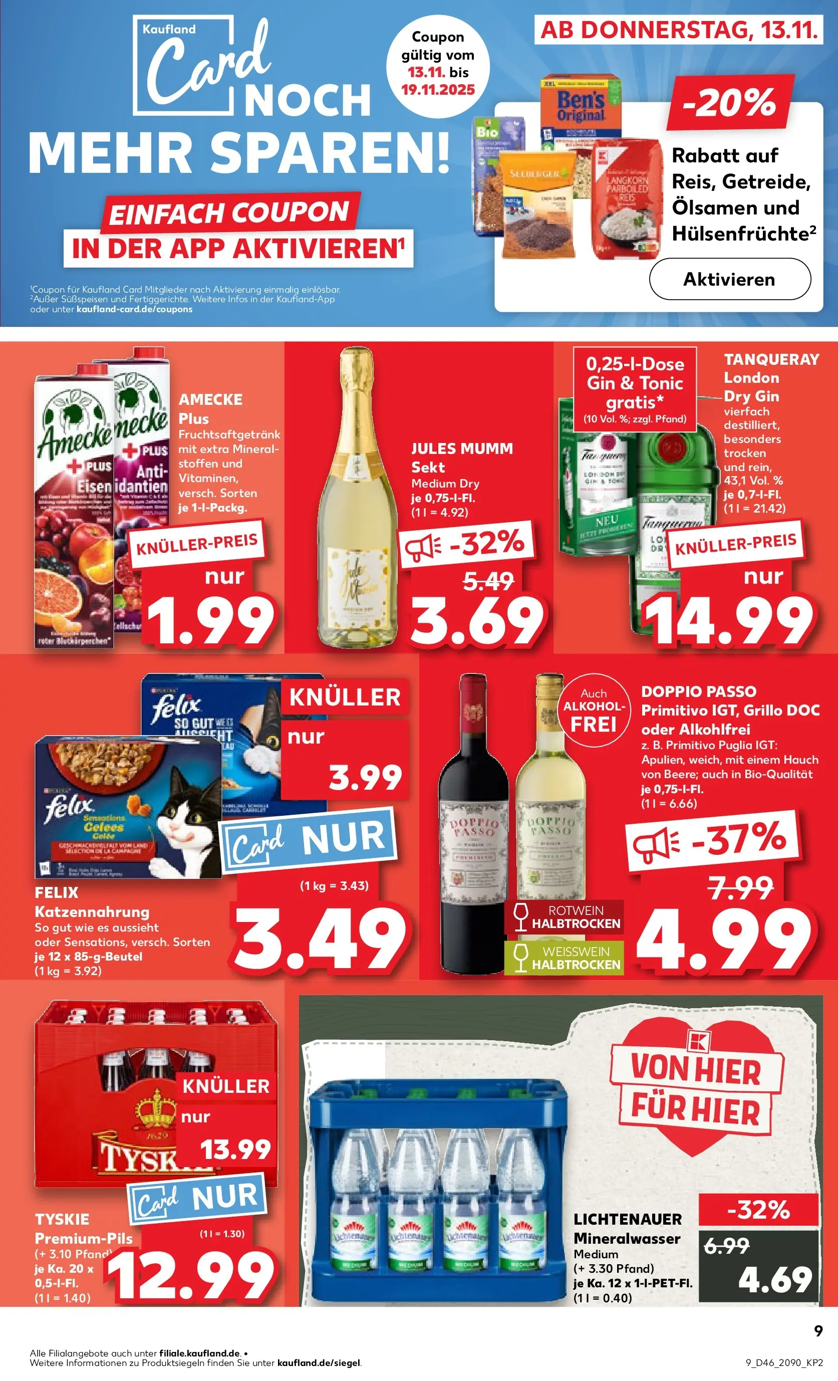Prospekt Kaufland ab 12.11.2025 » Angebote Online zum Blättern | Seite: 9 | Produkte: Tyskie, Rotwein, Jules mumm, Doppio Passo